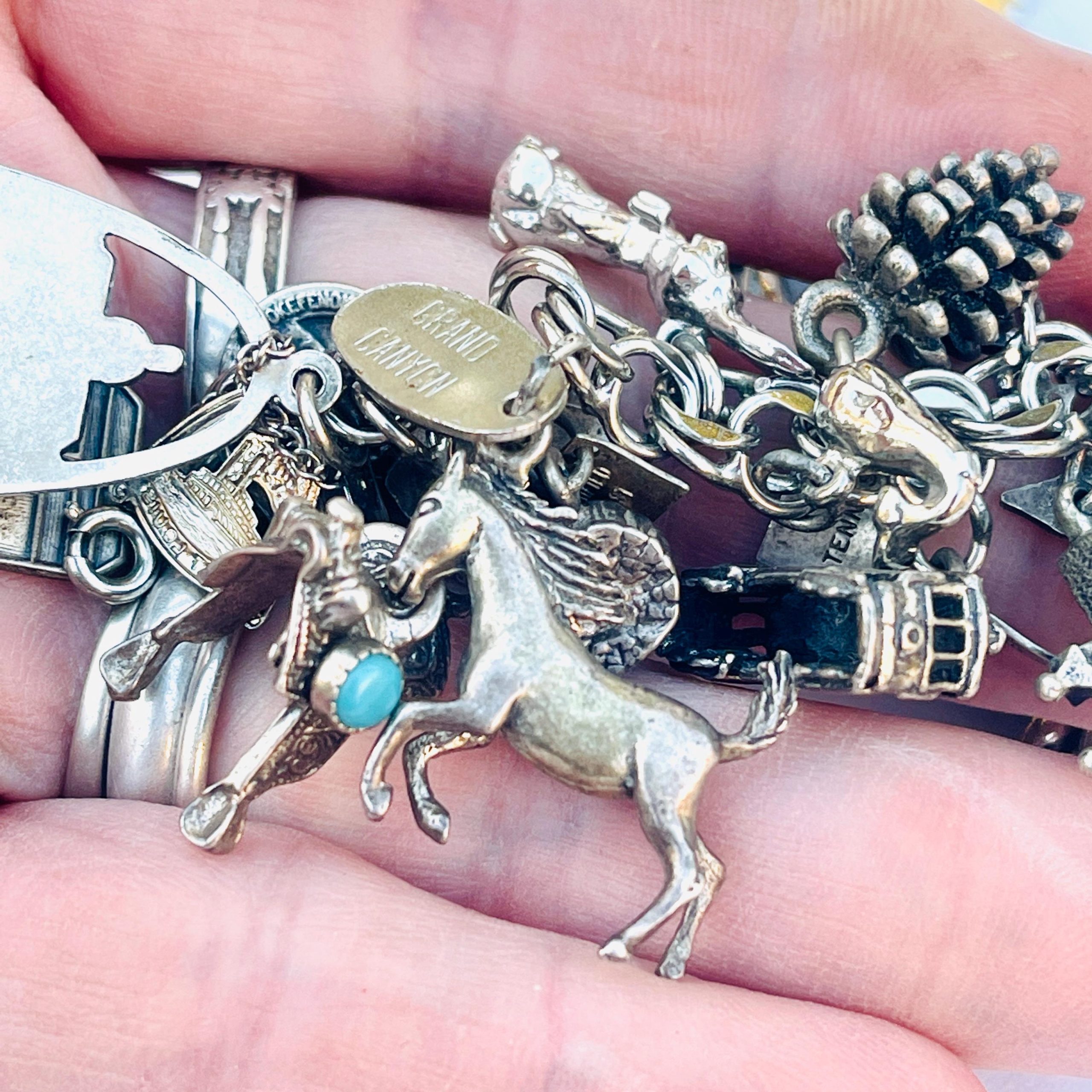 Vintage Sterling Silver Charm Bracelet: Movable Charms, Historical Design - Image 4