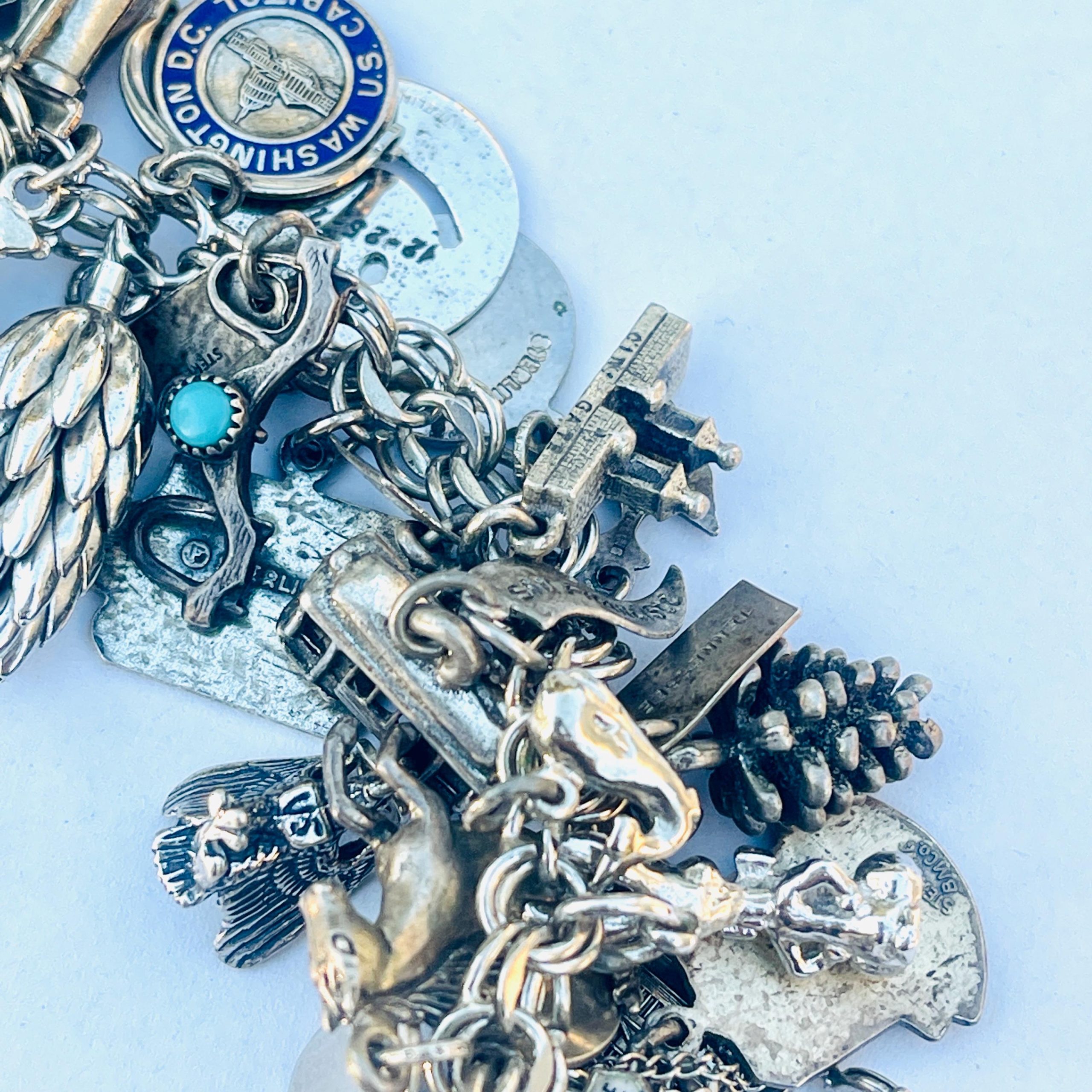 Vintage Sterling Silver Charm Bracelet: Movable Charms, Historical Design - Image 10