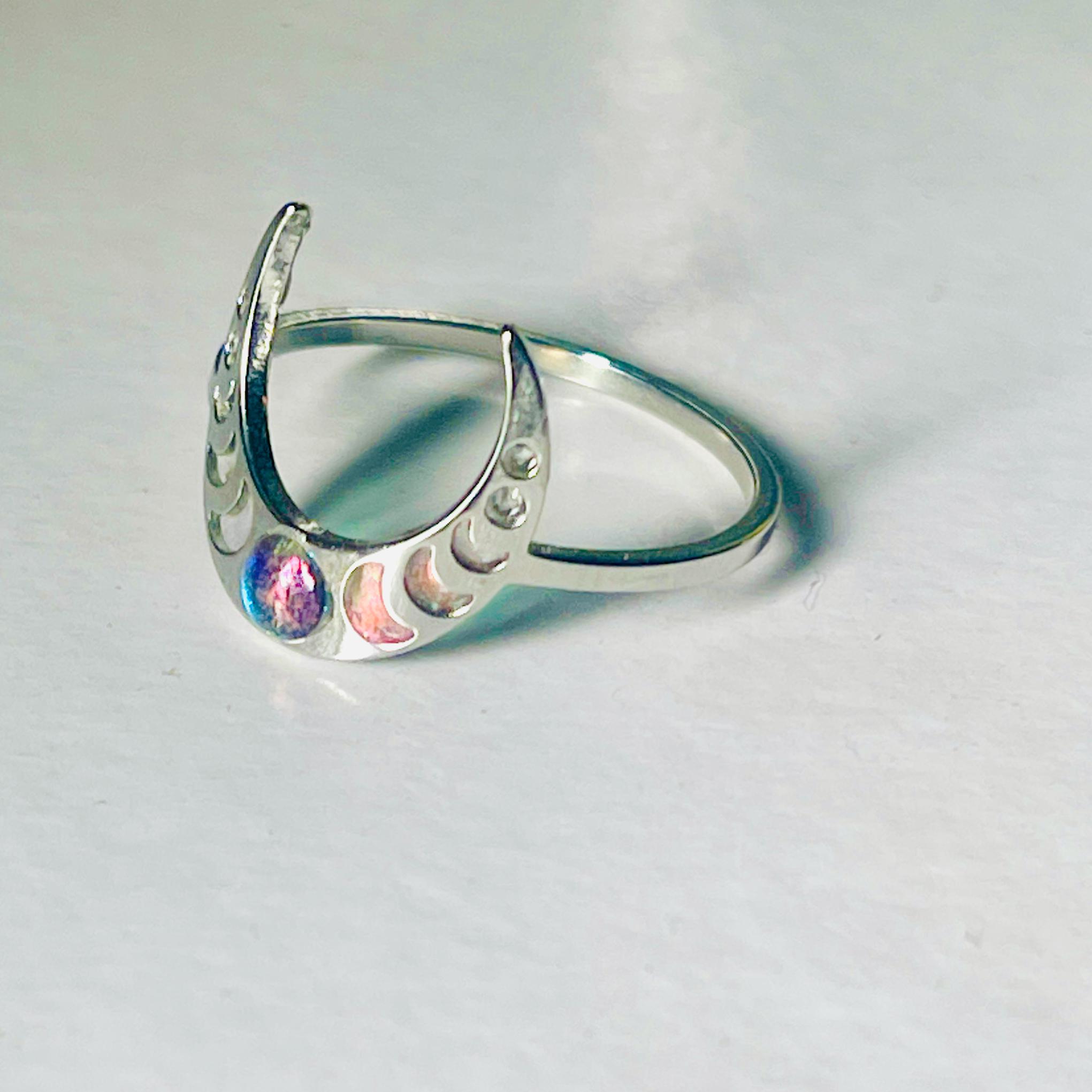 Gothic Moon Phase Ring: Color Changing Moonstone, Wiccan Jewelry - Image 4