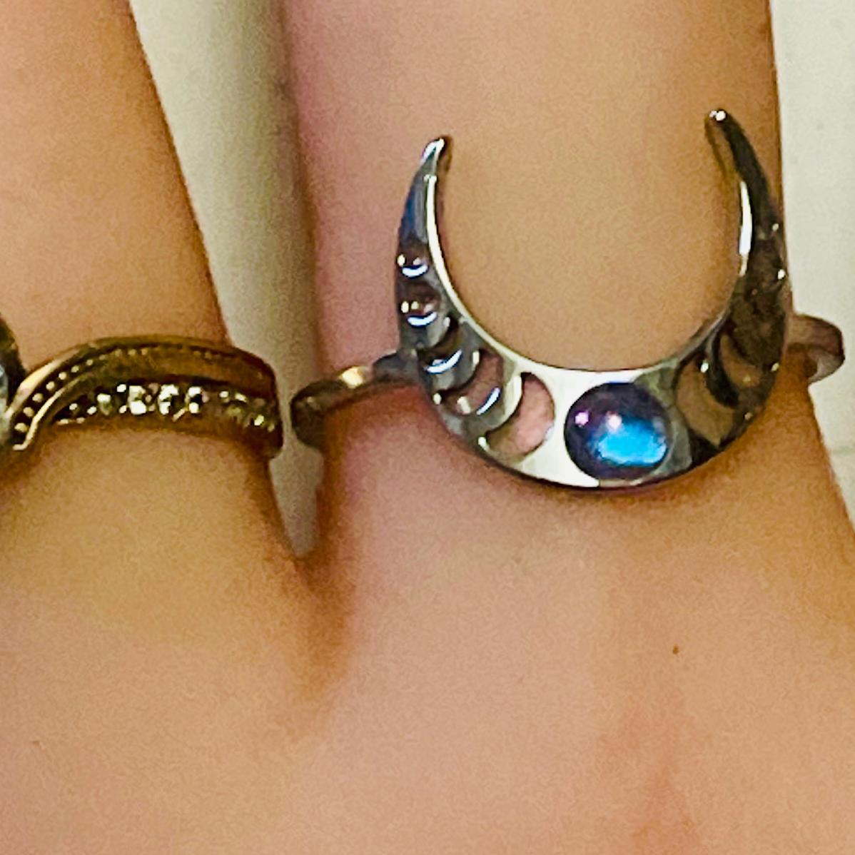 Gothic Moon Phase Ring: Color Changing Moonstone, Wiccan Jewelry - Image 5