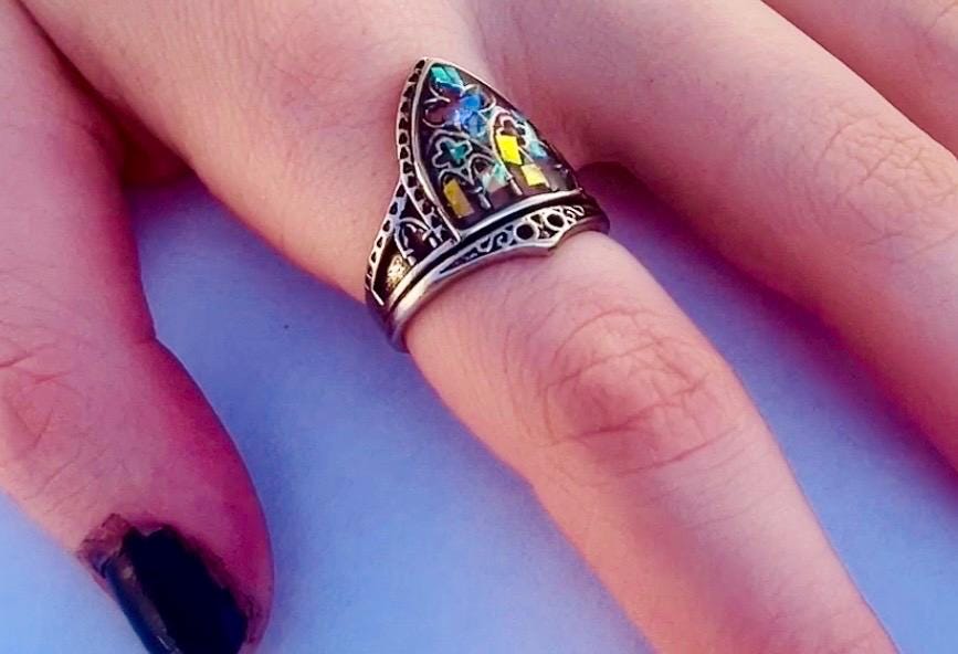 Stained Glass Cathedral Ring: Gothic Arch Window, Magick Ring - Image 8