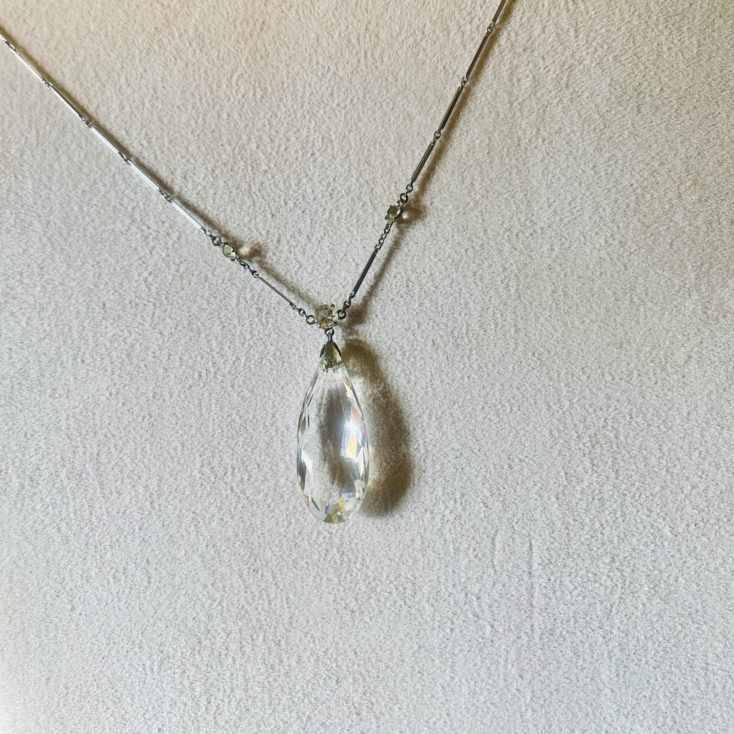 Vintage Rock Crystal Pendant Necklace: Sterling Silver Quartz Drop - Image 3