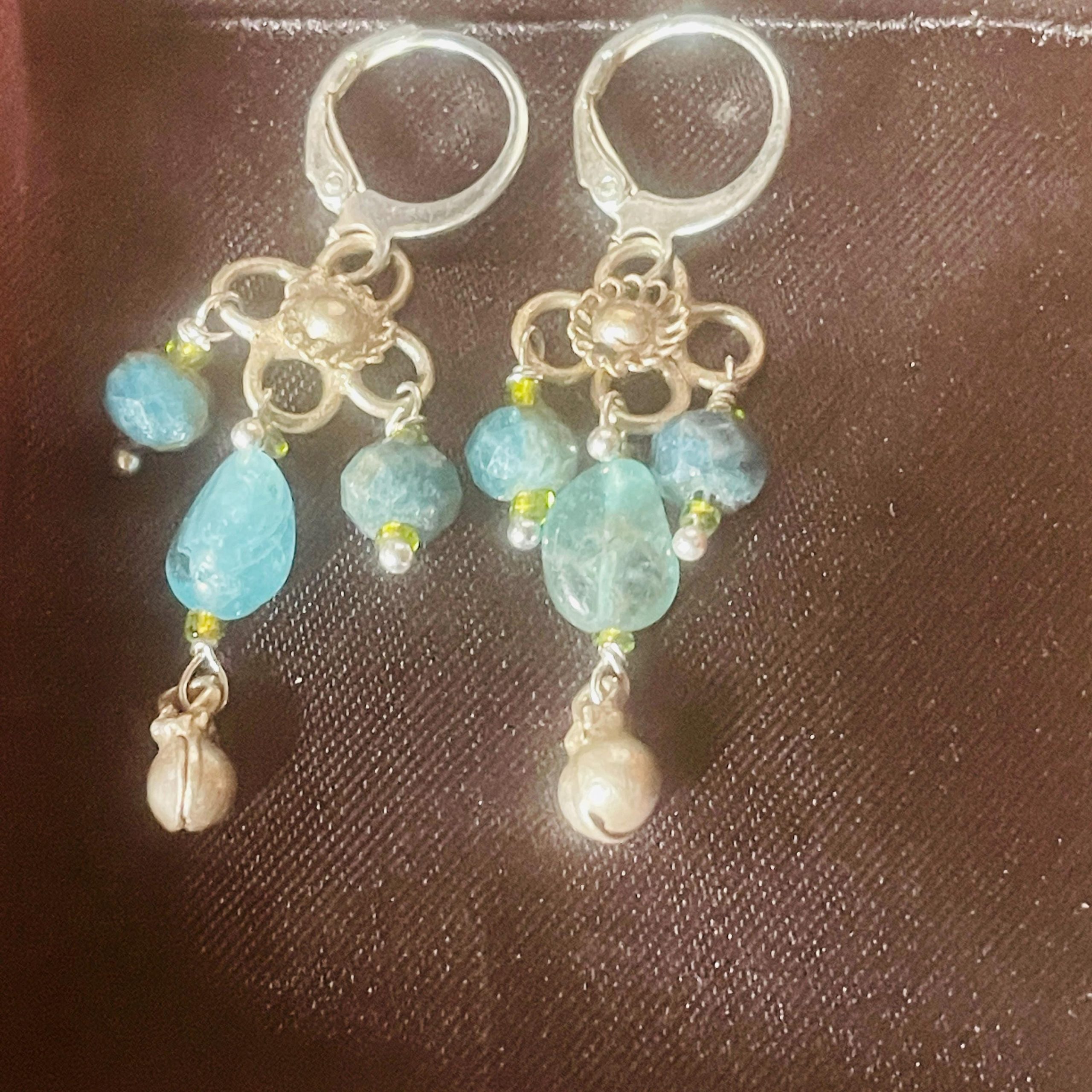 Recycled Silver Gemstone Drop Earrings: Boho Peridot Apatite Jewelry - Image 5