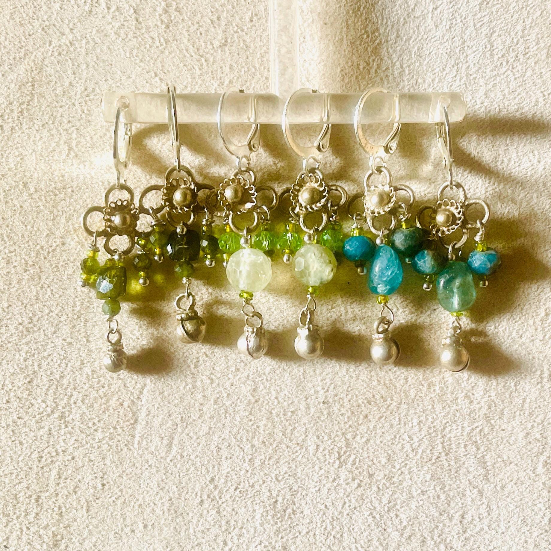 Recycled Silver Gemstone Drop Earrings: Boho Peridot Apatite Jewelry - Image 2