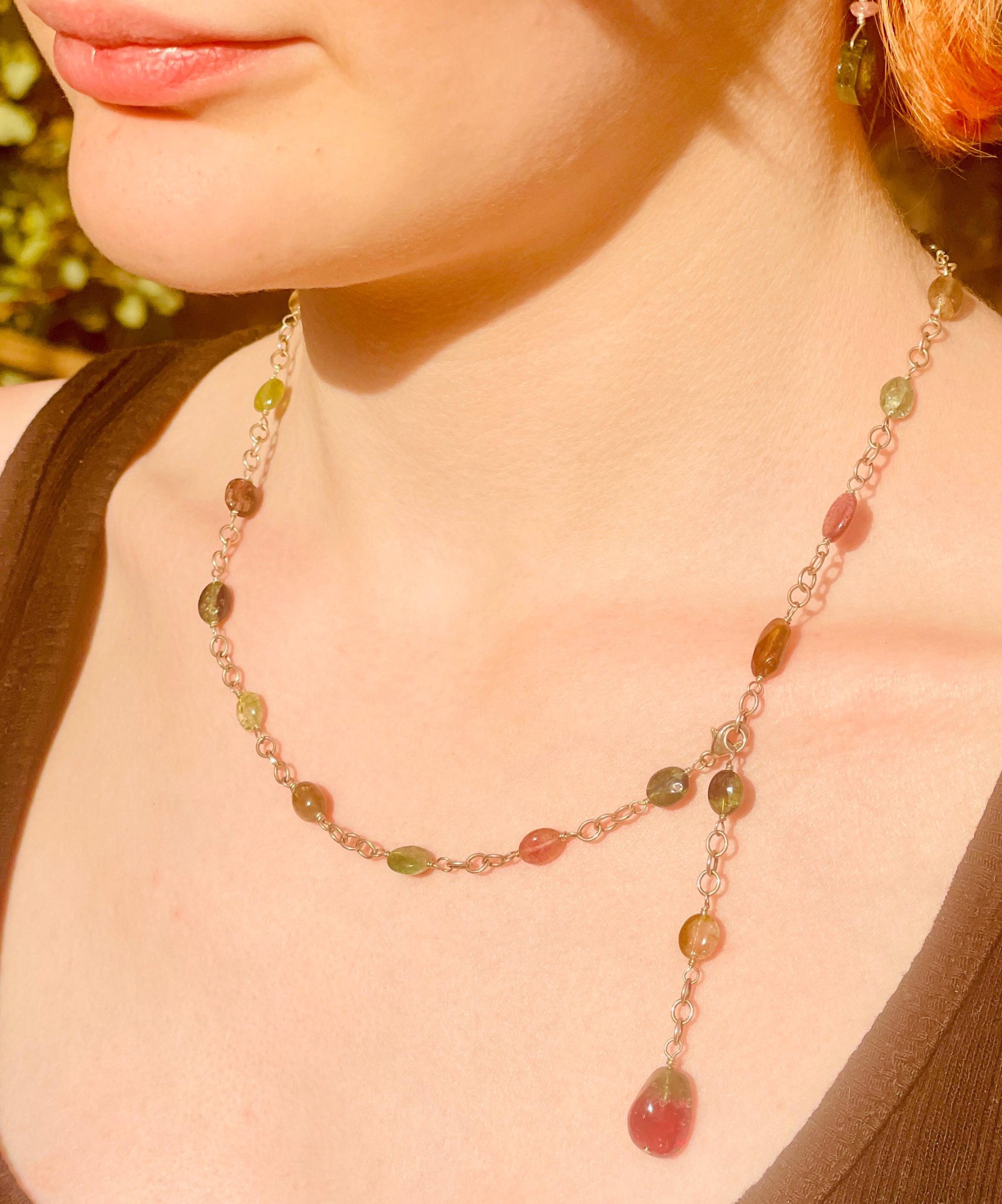 Natural Tourmaline Necklace | Sterling Silver 925 | Art Nouveau Revival | Earth Mined Stones | Handmade Jewelry