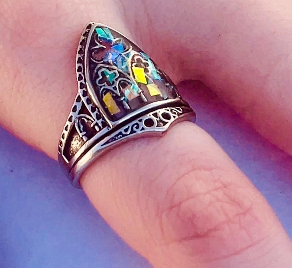 Stained Glass Cathedral Ring: Gothic Arch Window, Magick Ring - Image 9