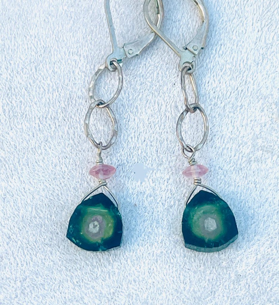 Watermelon Tourmaline Sterling Silver Earrings: Handmade Gemstone Jewelry