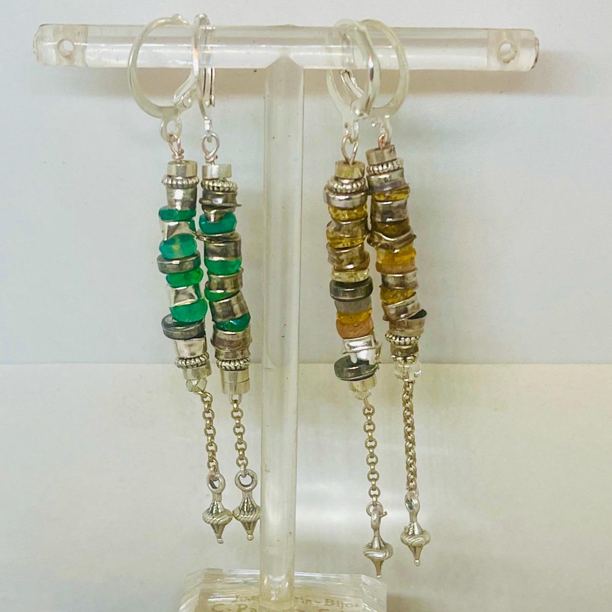 Green Onyx Sterling Silver Drop Earrings: Vintage Citrine Accent