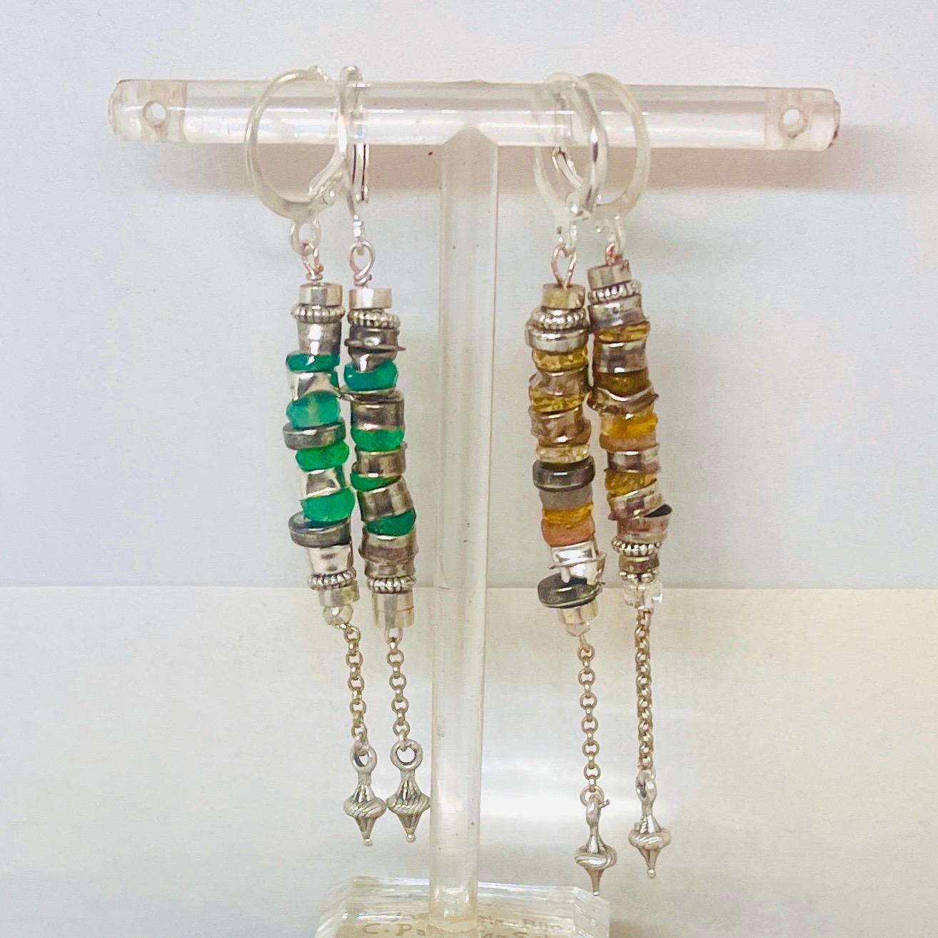 Green Onyx Sterling Silver Drop Earrings: Vintage Citrine Accent - Image 2