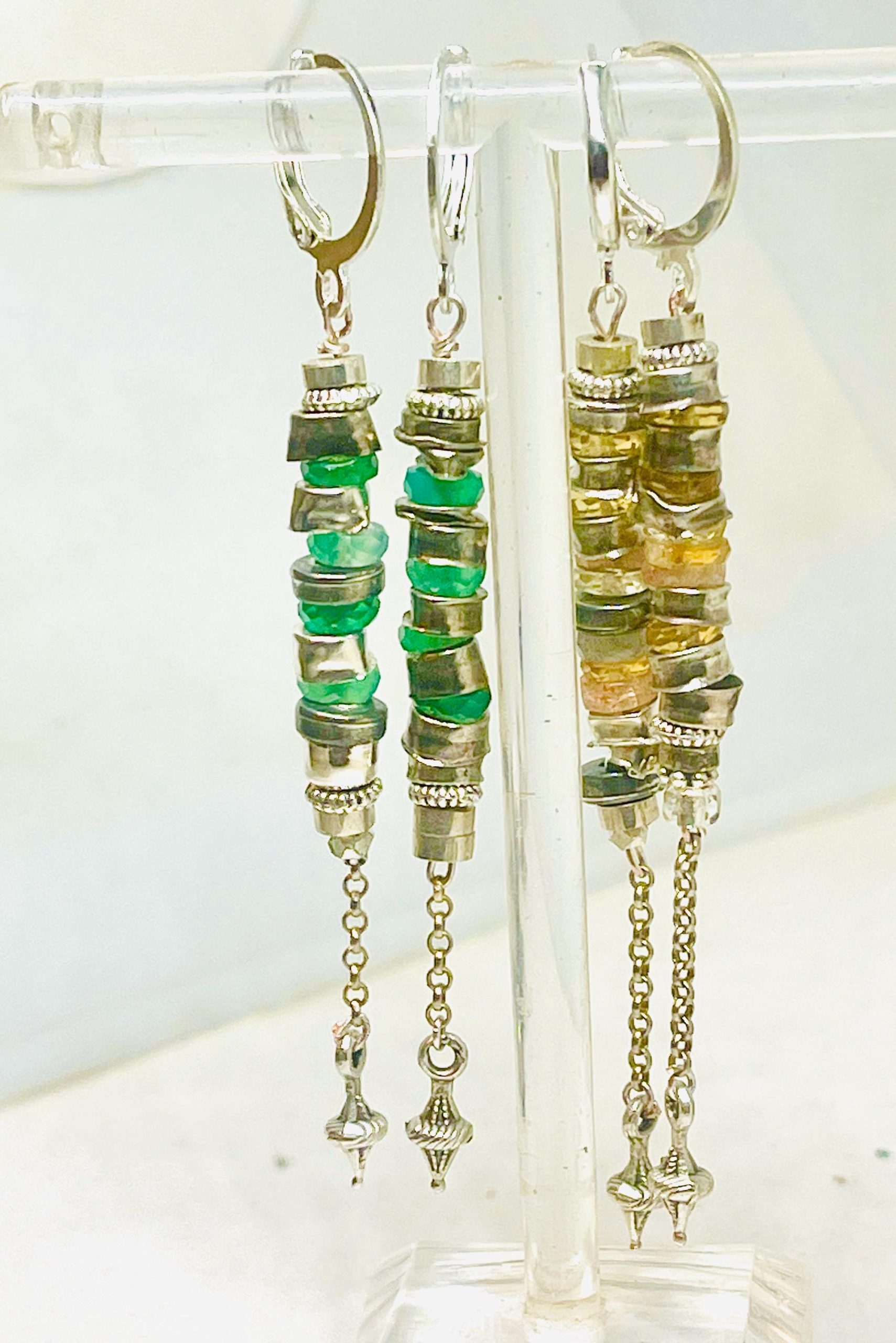 Green Onyx Sterling Silver Drop Earrings: Vintage Citrine Accent - Image 7