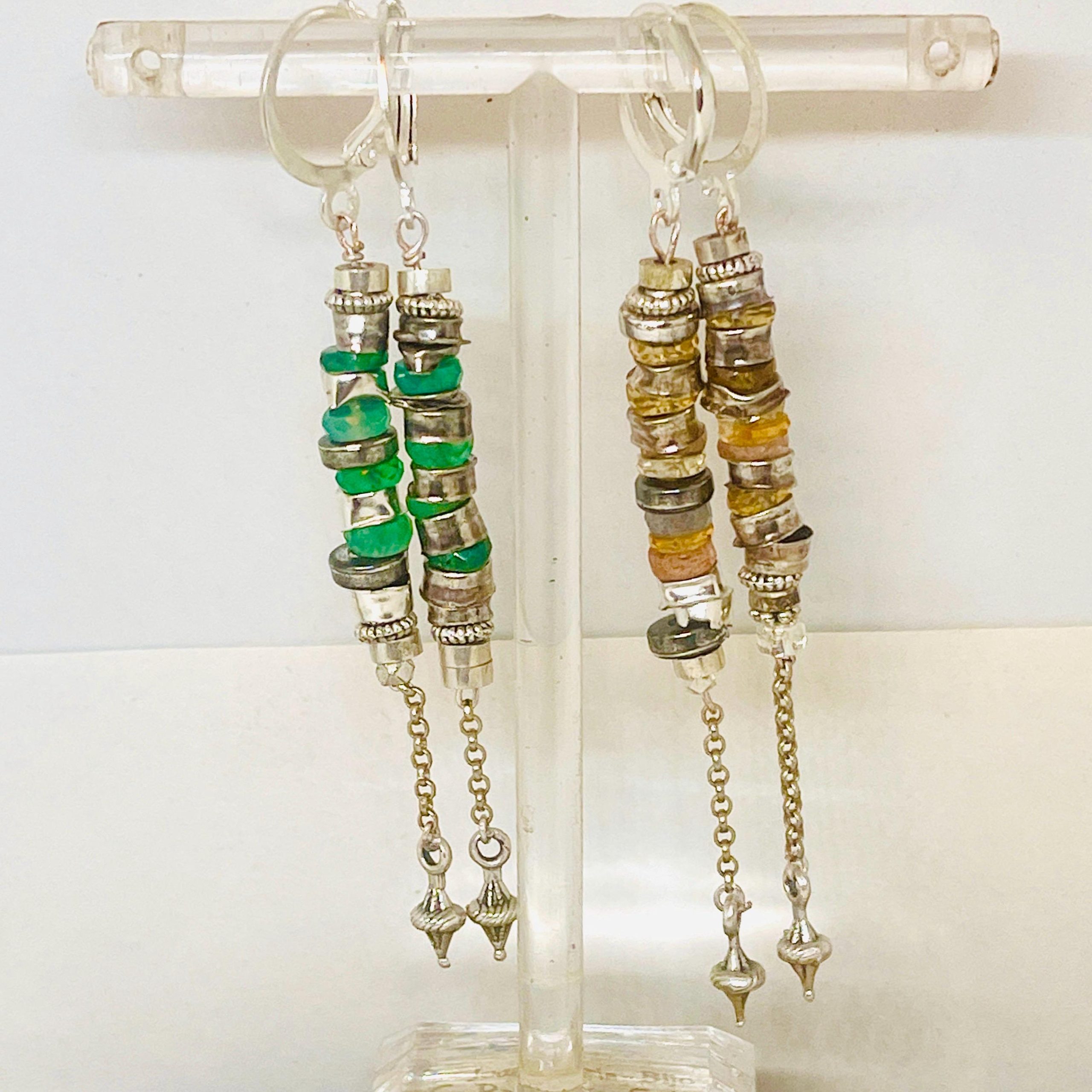 Green Onyx Sterling Silver Drop Earrings: Vintage Citrine Accent - Image 5