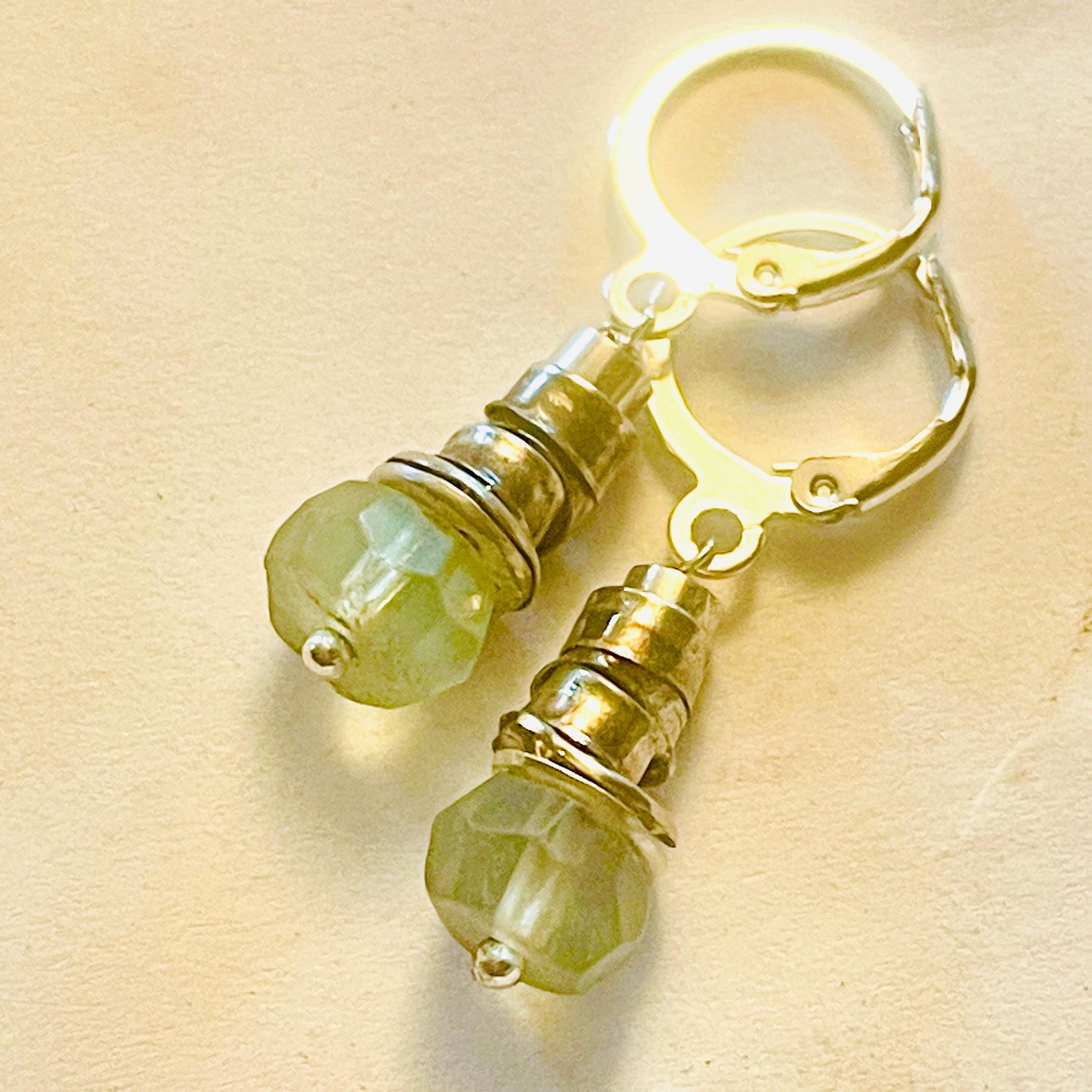 Sterling Silver Green Fluorite Drop Earrings: Handmade Dangle Jewelry - Image 2