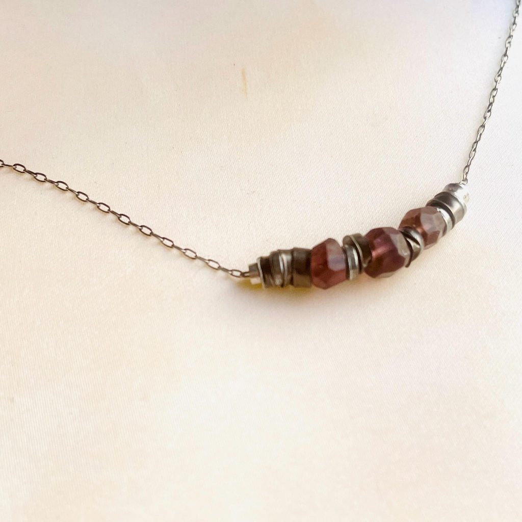 unique Sterling Silver raw faceted gemstone Necklace - Art Nouveau Revival