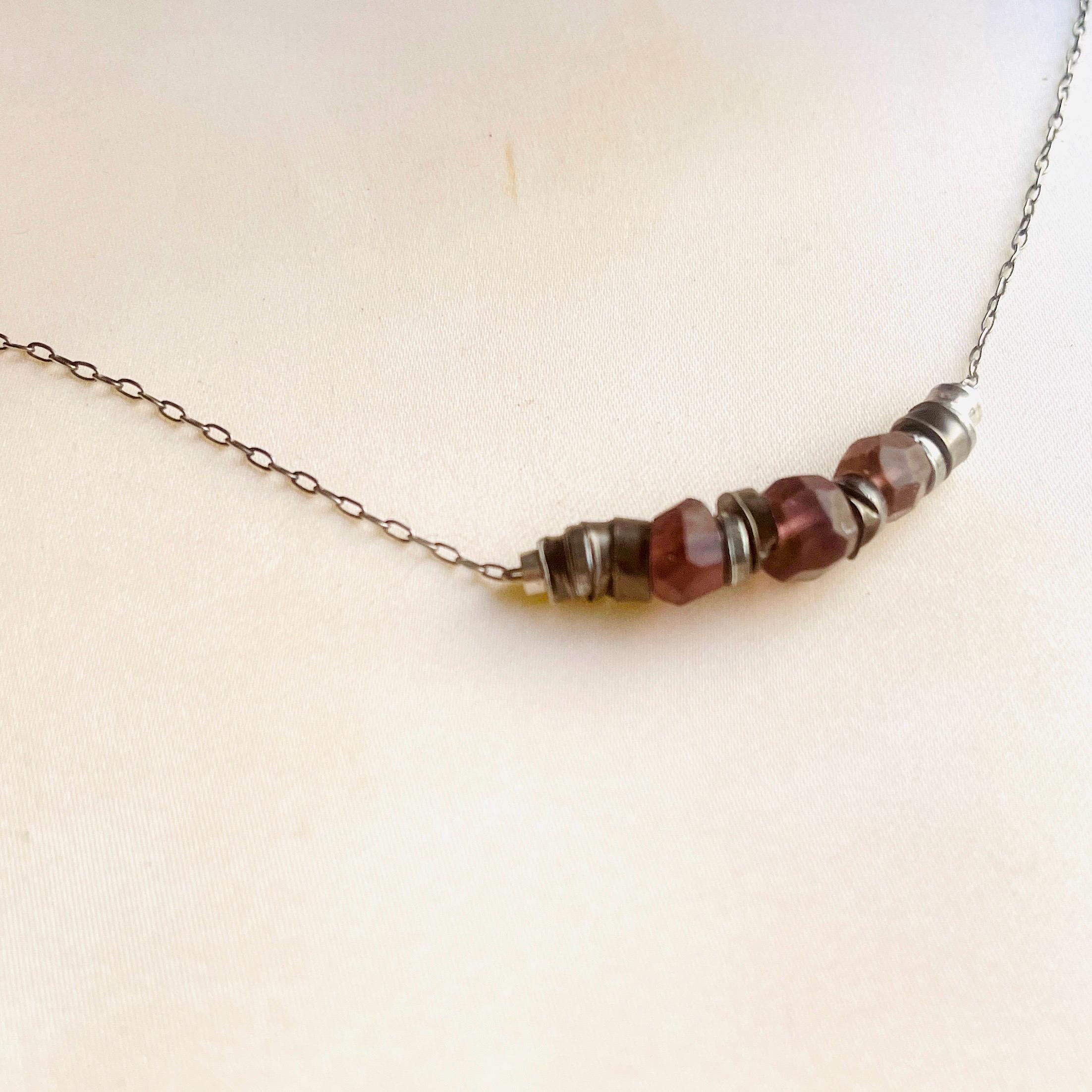 unique Sterling Silver raw faceted gemstone Necklace - Art Nouveau Revival