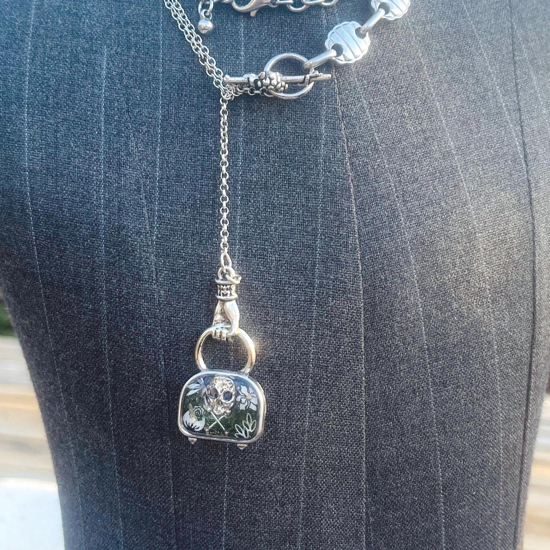 Gothic Tombstone Pendant Necklace: Memento Mori Skull, Victorian Style - Image 2