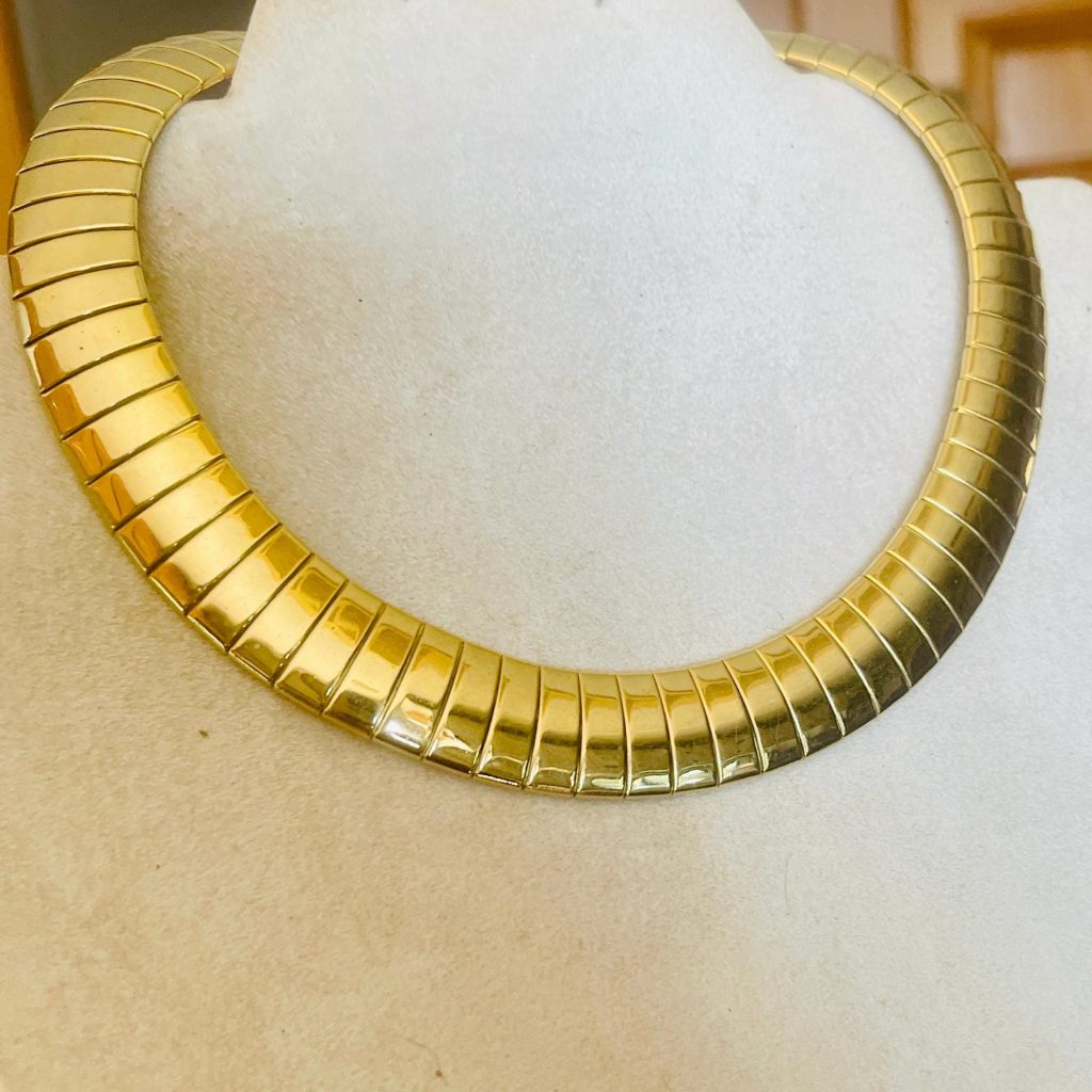 Vintage JCM Gold Vermeil Collar Necklace: Sleek Runway Bib Choker