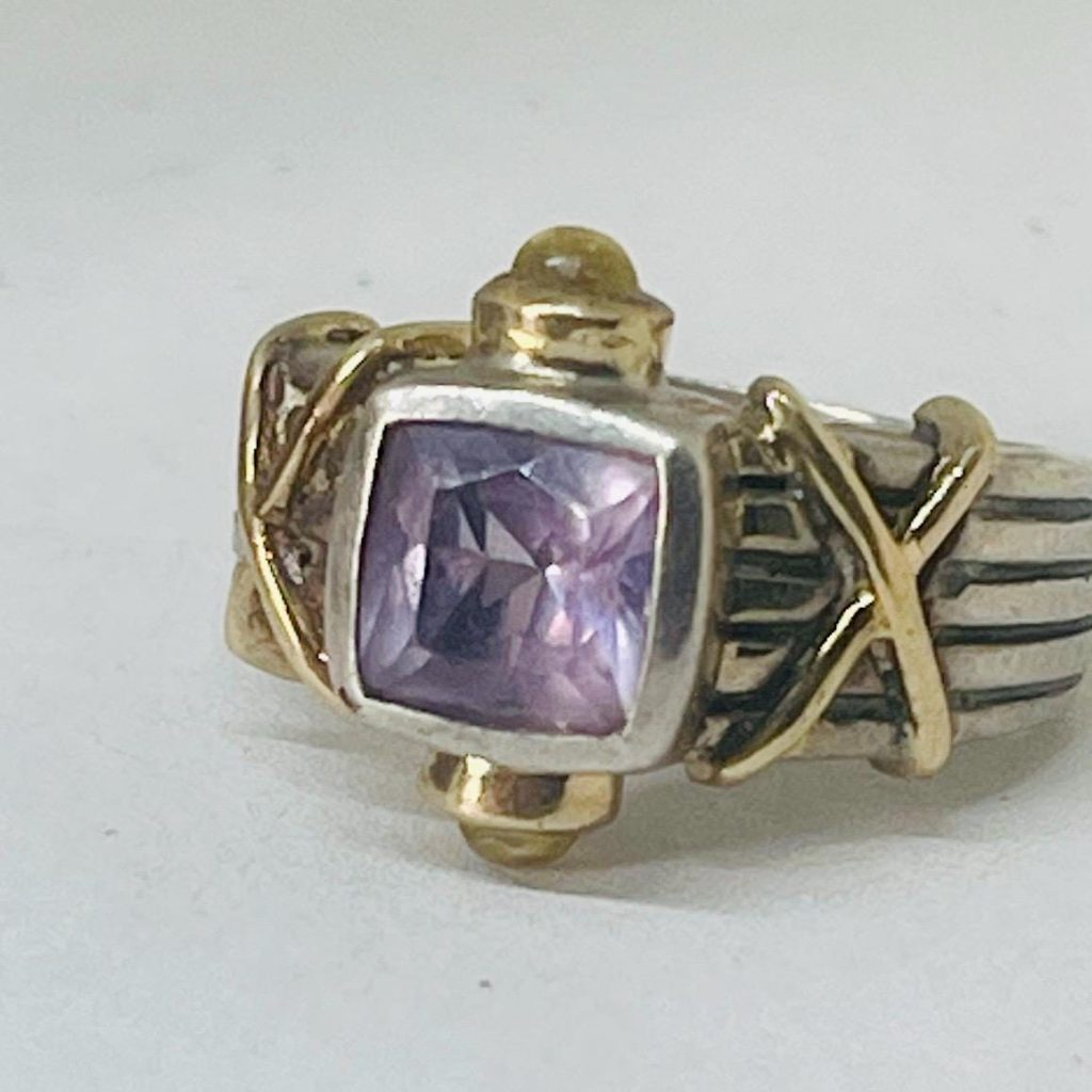 Vintage Sterling Silver 18k Gemstone Ring: Purple Color Changing Stone, Size 5