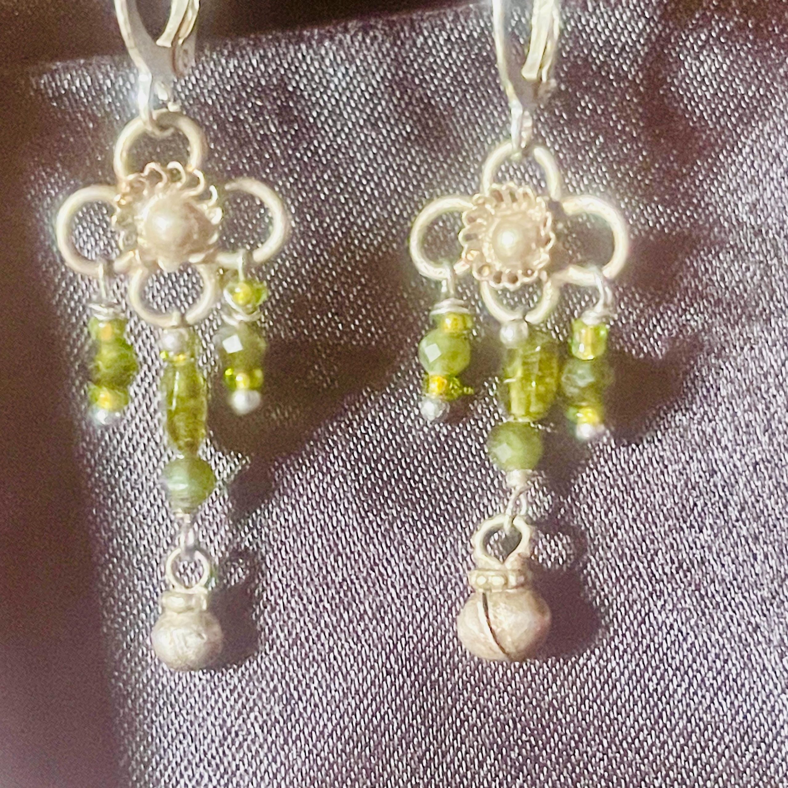 Recycled Silver Gemstone Drop Earrings: Boho Peridot Apatite Jewelry - Image 3