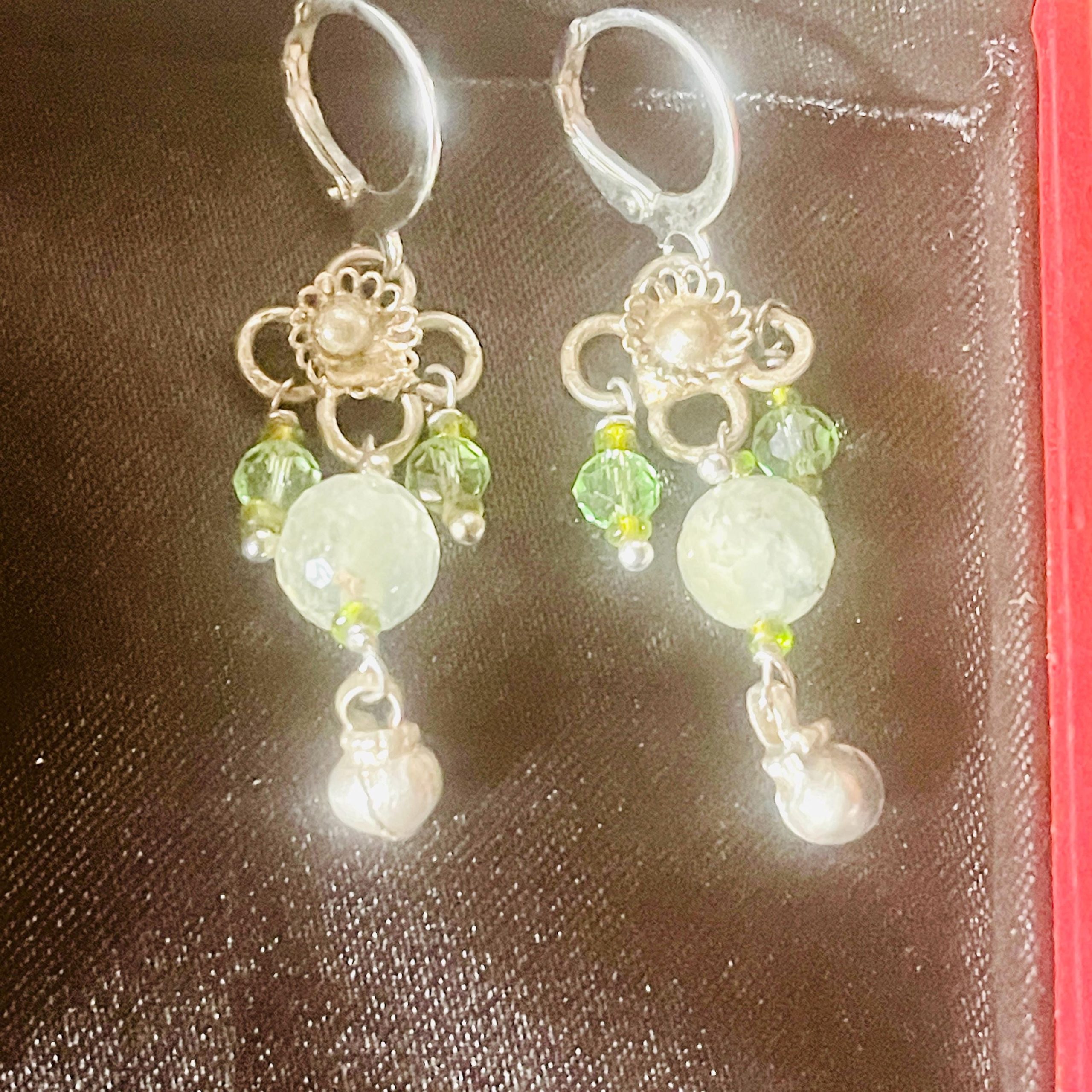 Recycled Silver Gemstone Drop Earrings: Boho Peridot Apatite Jewelry - Image 8