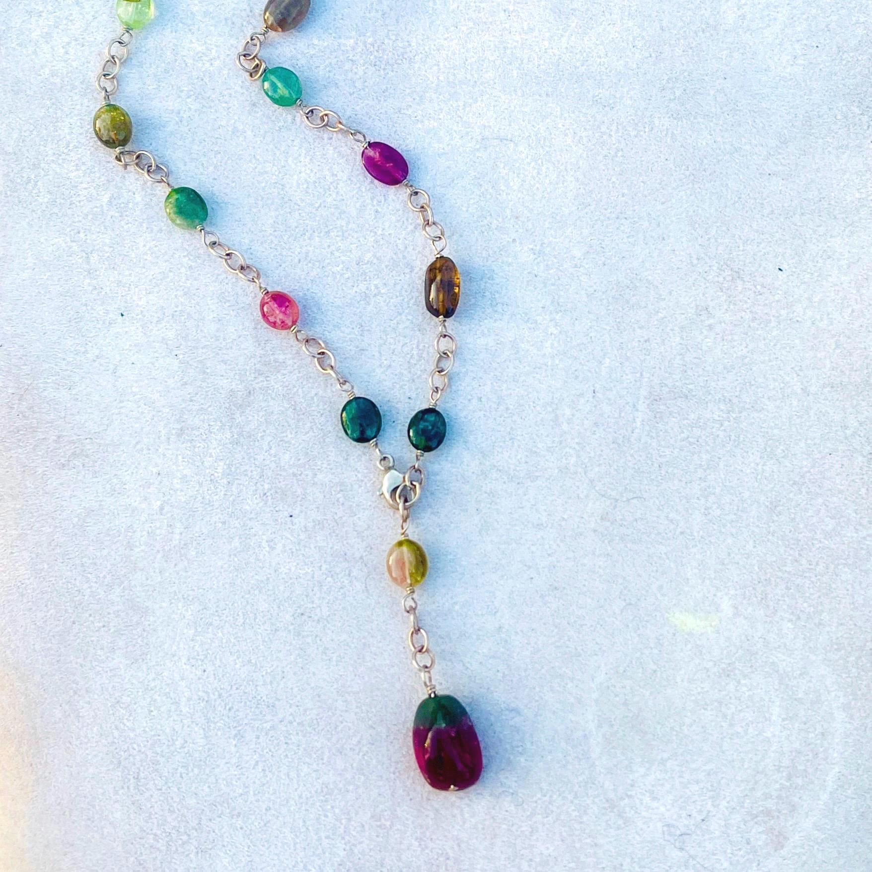 Natural Tourmaline Necklace | Sterling Silver 925 | Art Nouveau Revival | Earth Mined Stones | Handmade Jewelry - Image 2