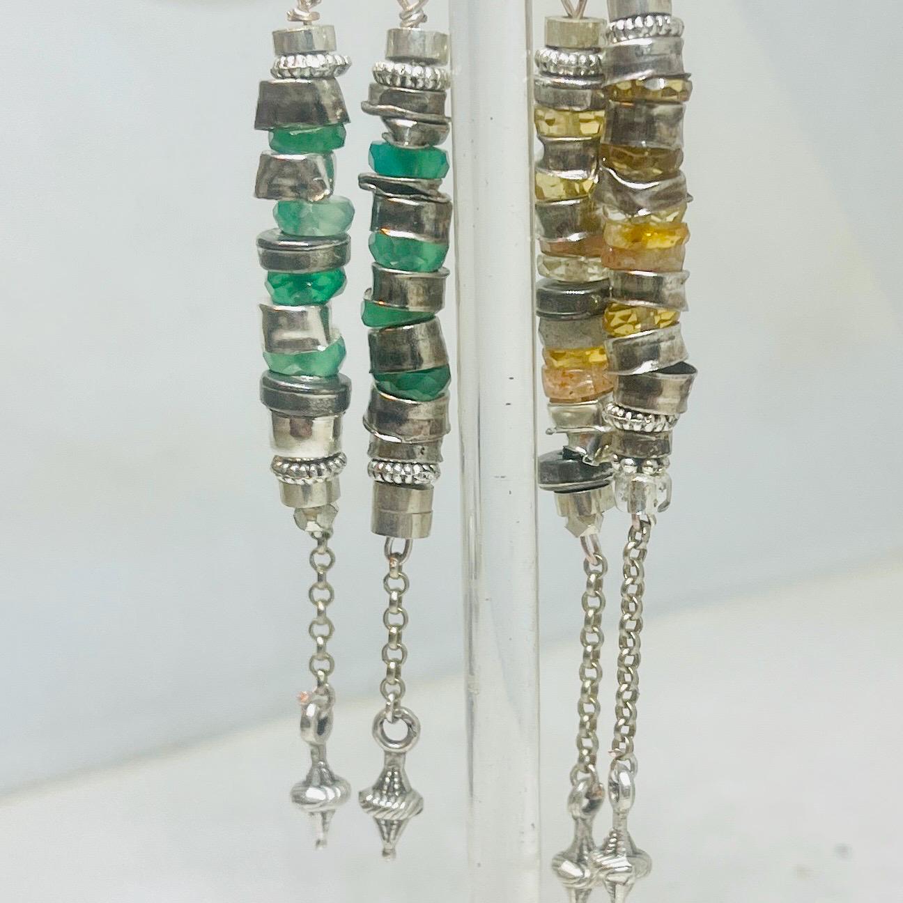 Green Onyx Sterling Silver Drop Earrings: Vintage Citrine Accent - Image 3