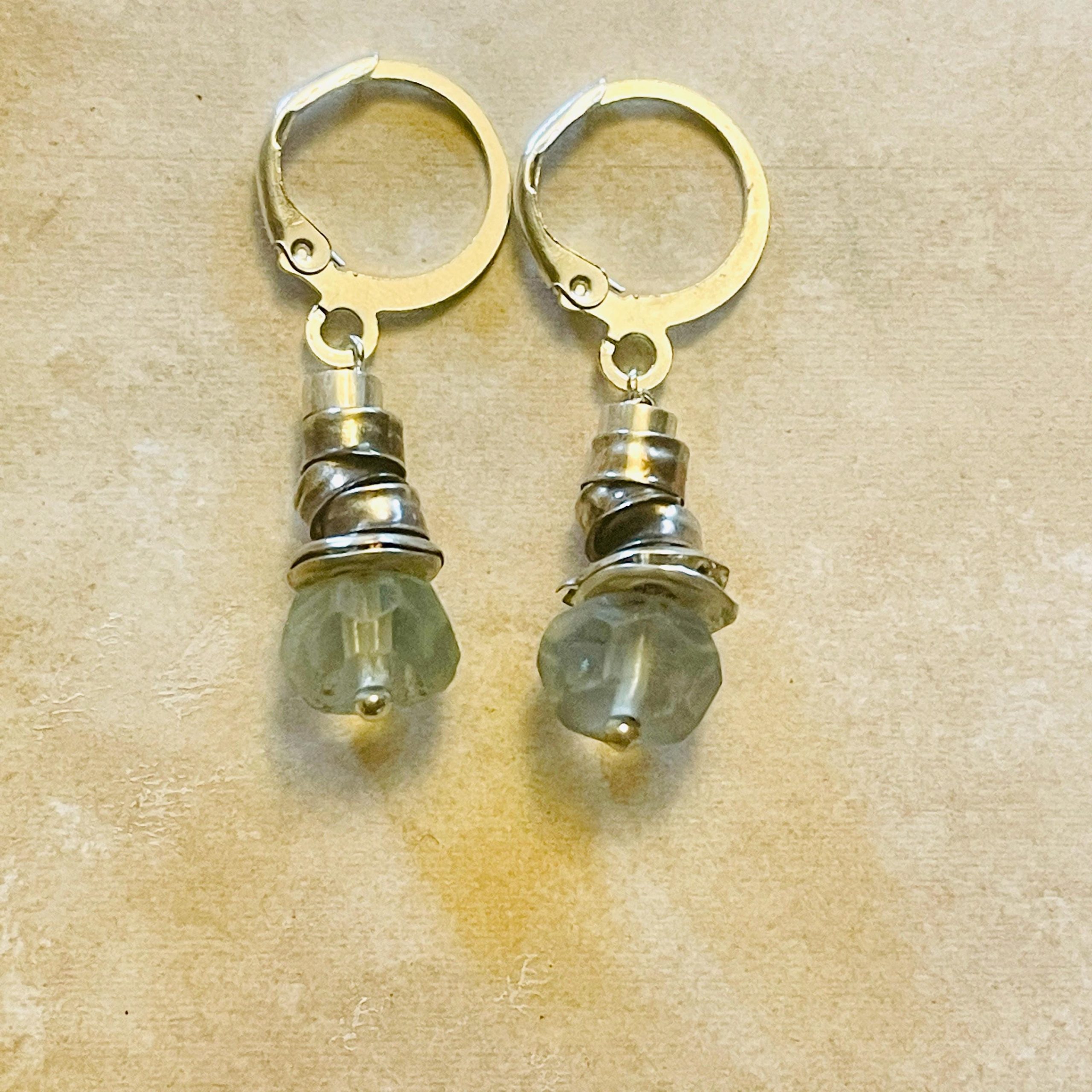 Sterling Silver Green Fluorite Drop Earrings: Handmade Dangle Jewelry - Image 5