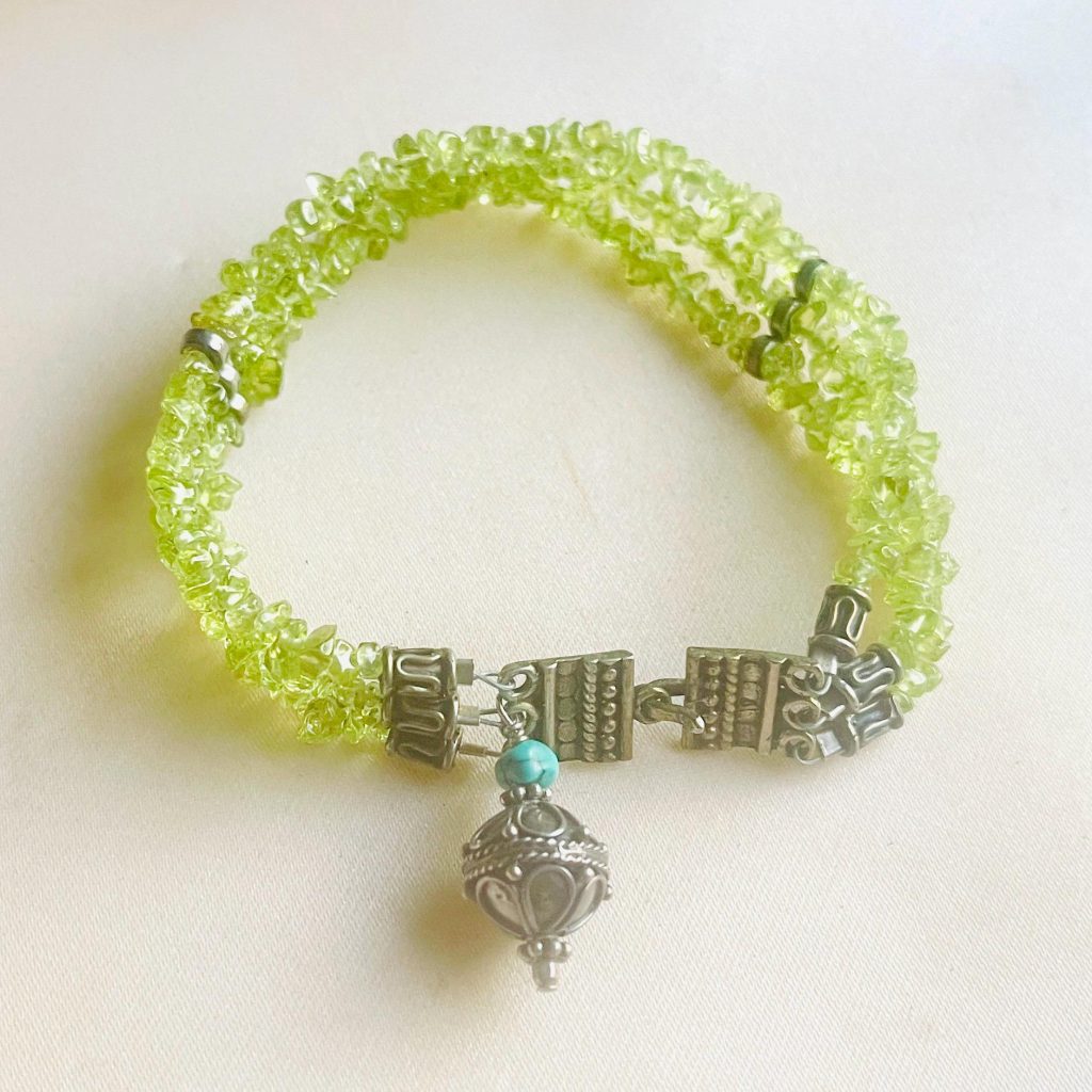 Sterling Silver Peridot Bracelet: Turquoise Charm, Green Gemstone Jewelry
