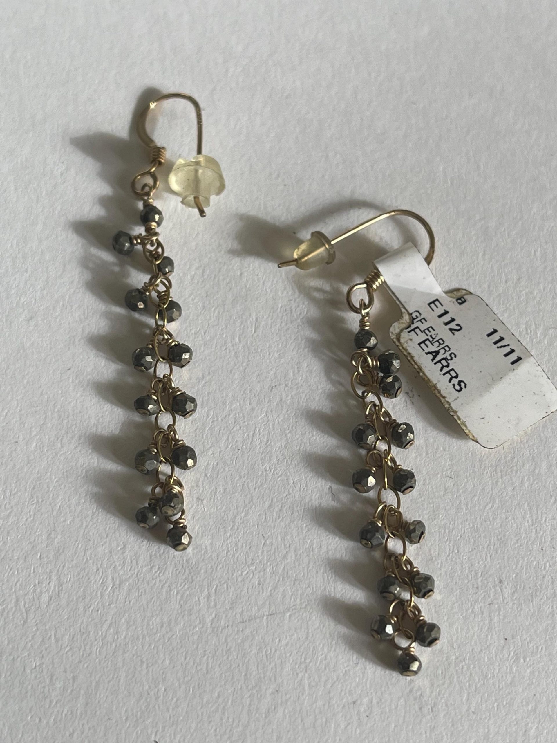14k Yellow Gold Pyrite Drop Earrings: Vintage Handmade Silver Accents - Image 2
