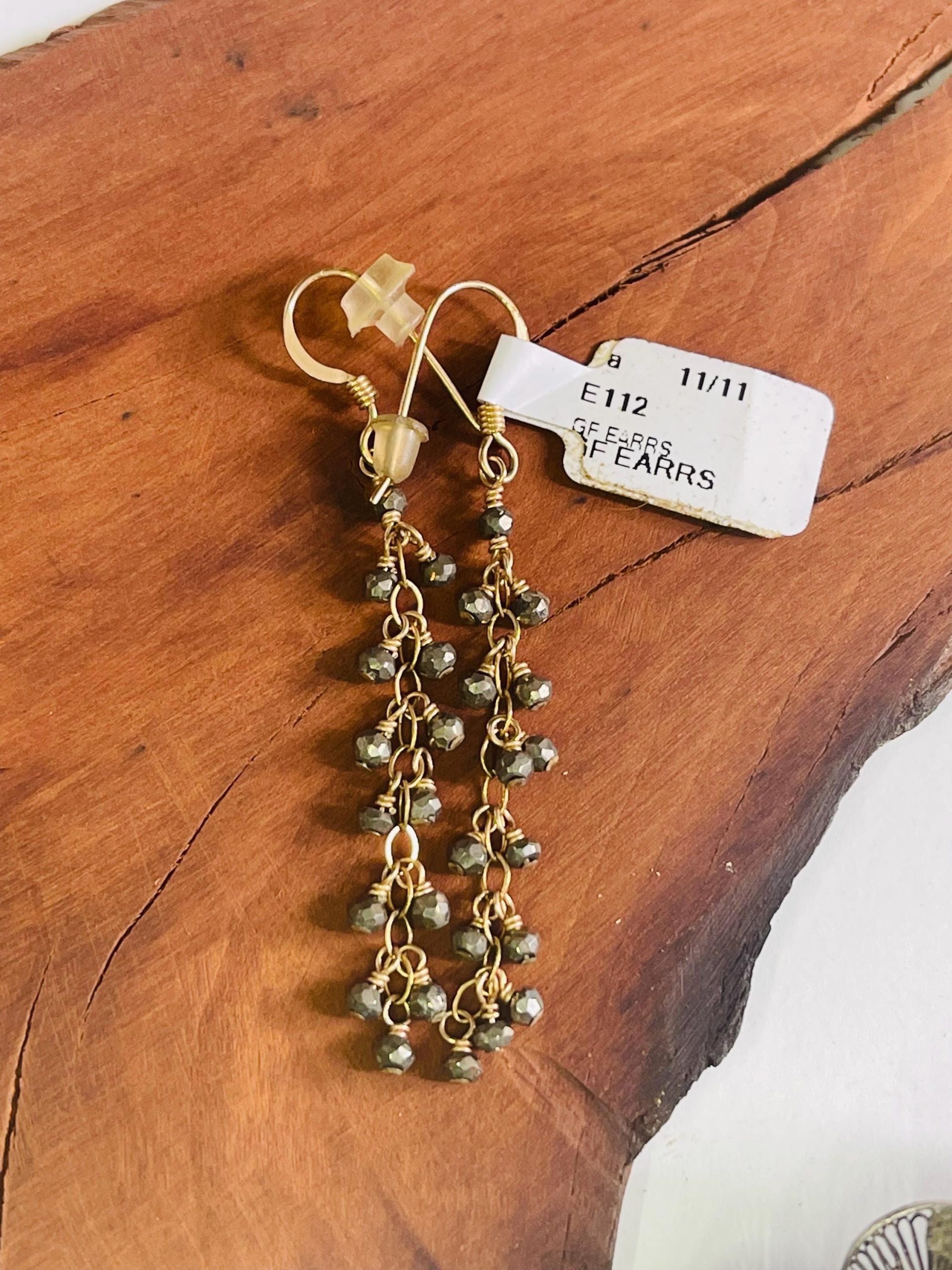 14k Yellow Gold Pyrite Drop Earrings: Vintage Handmade Silver Accents - Image 3