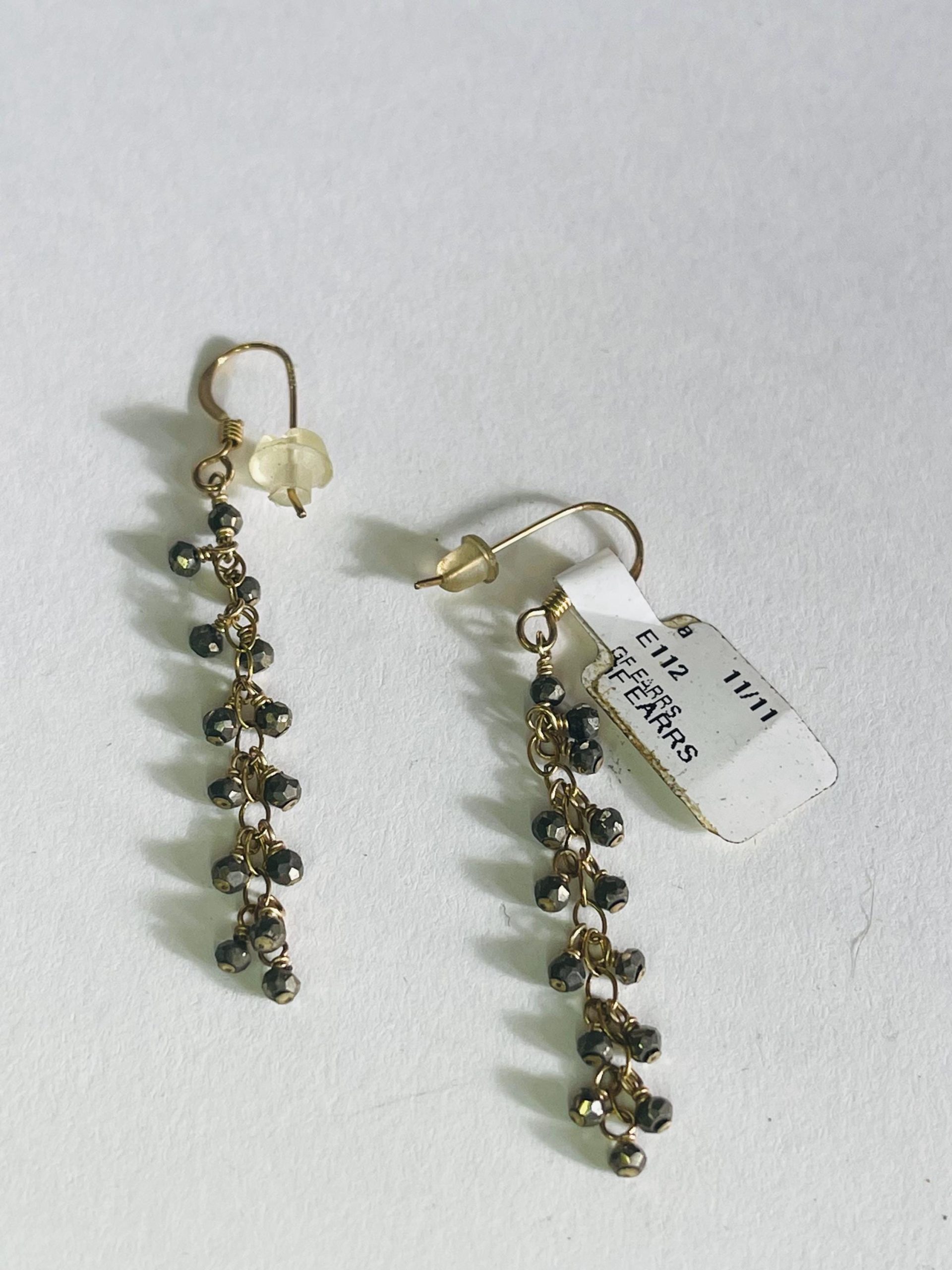14k Yellow Gold Pyrite Drop Earrings: Vintage Handmade Silver Accents - Image 4