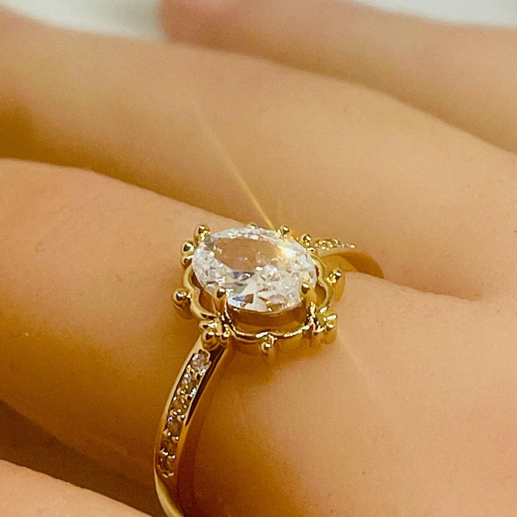 Vintage Art Nouveau  Engagement Ring: 18k Yellow Gold Vermeil Finish