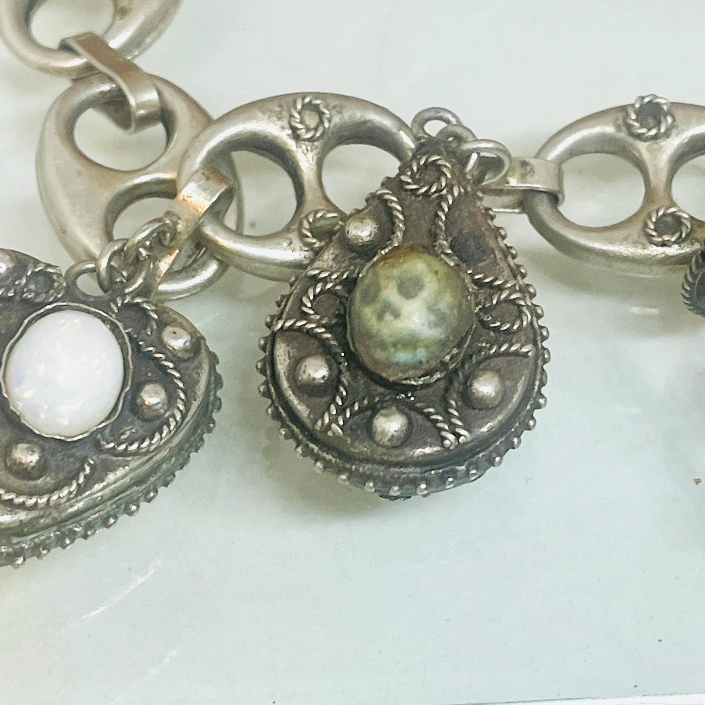 Vintage Etruscan Revival Sterling Silver Opal Bracelet - Image 2