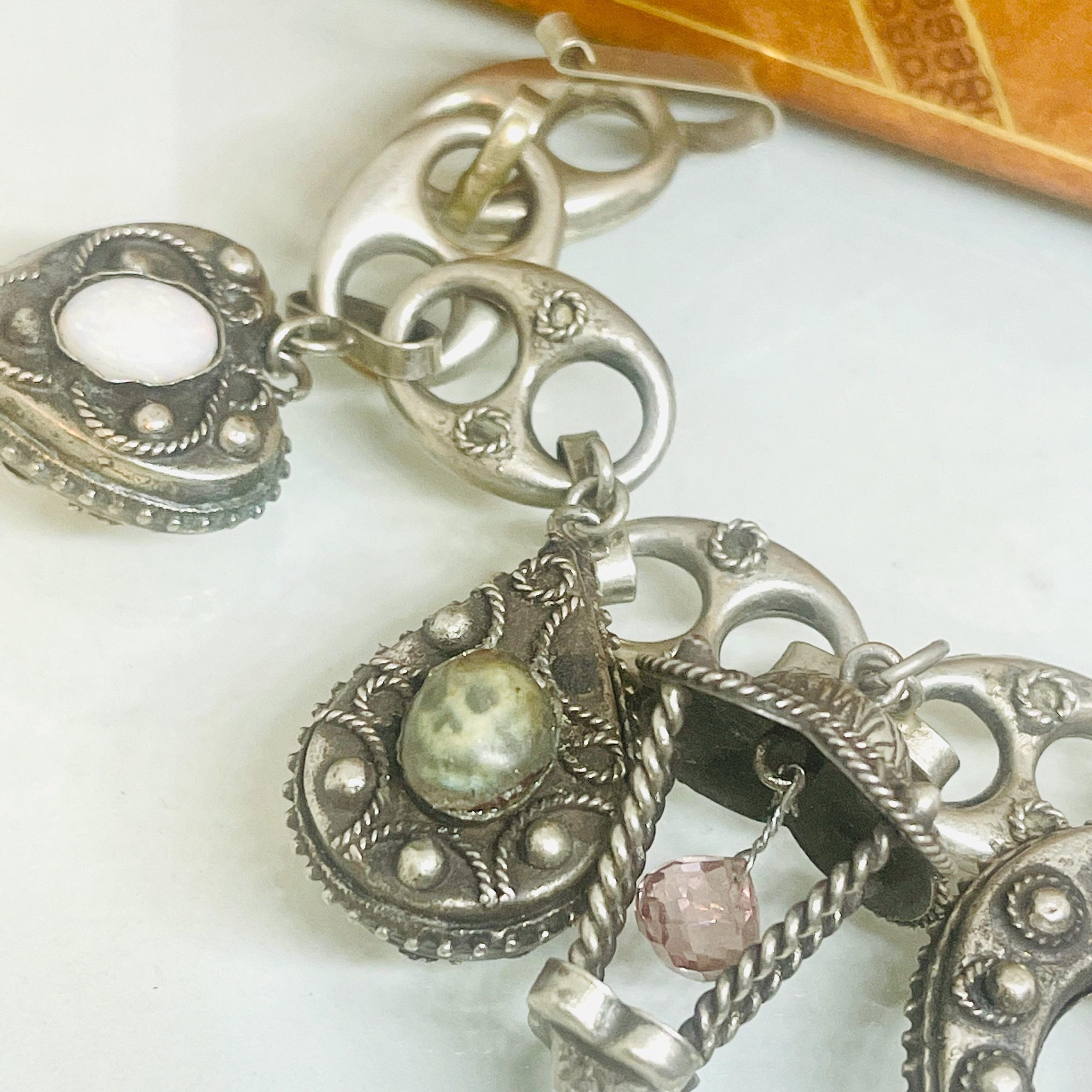 Vintage Etruscan Revival Sterling Silver Opal Bracelet - Image 6