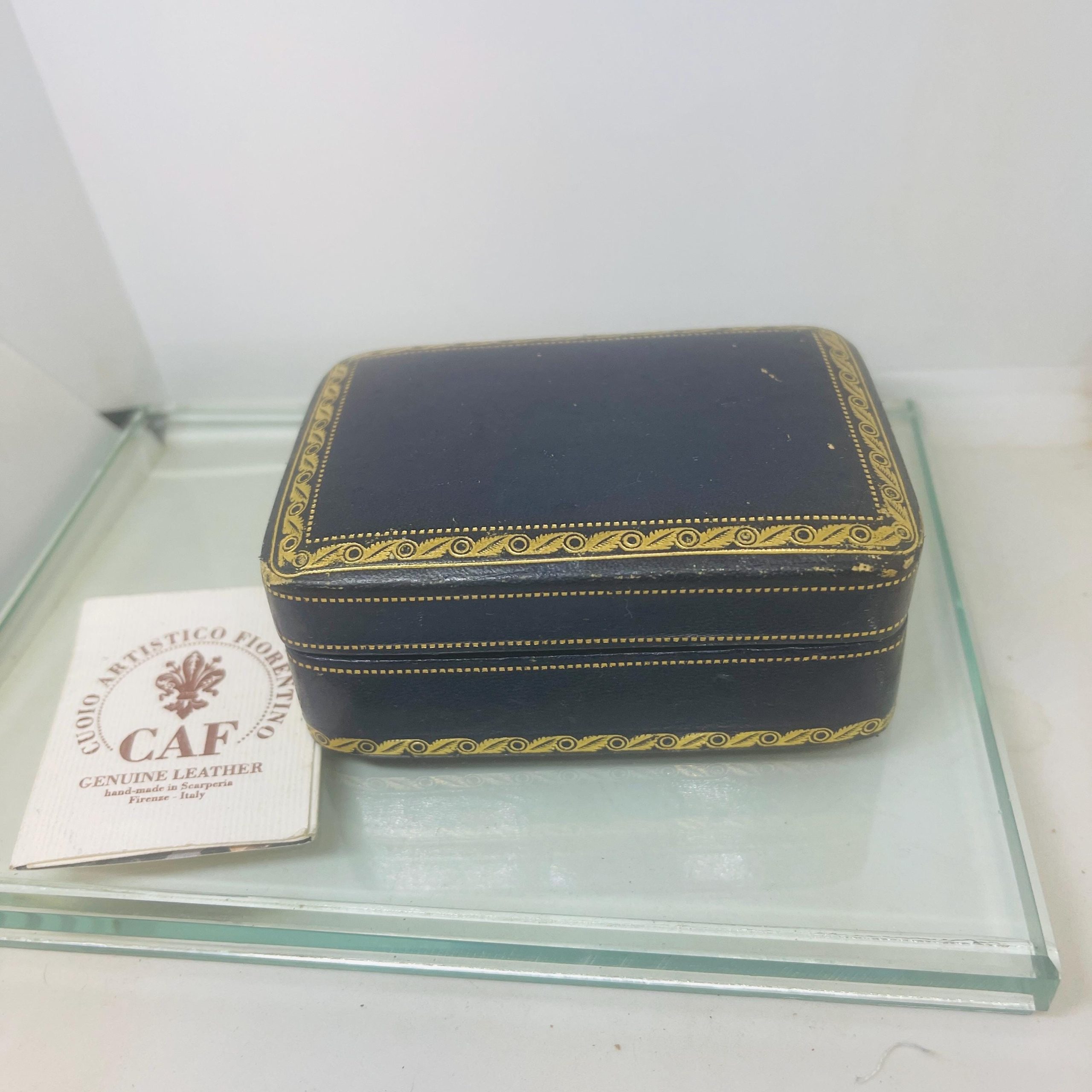 Antique Italian Leather Jewelry Box: Blue & Gold Decor, Handmade Keepsake - Image 6