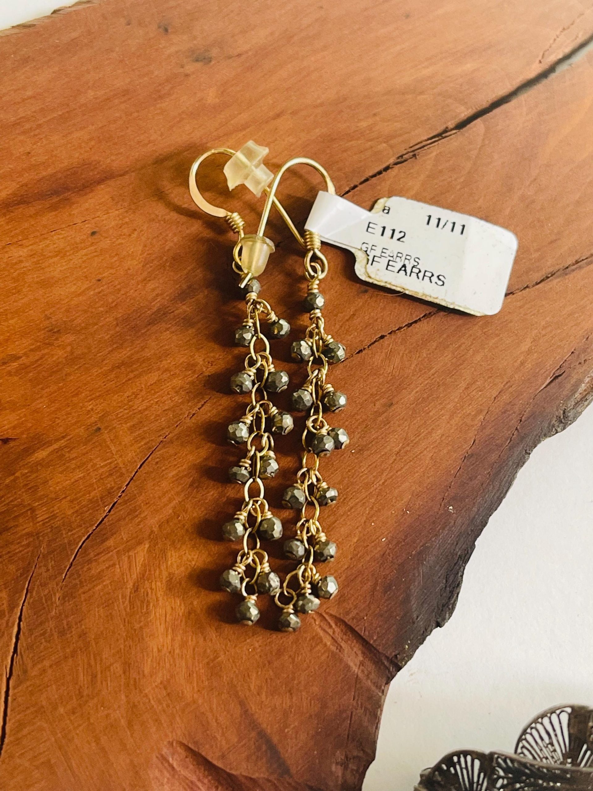 14k Yellow Gold Pyrite Drop Earrings: Vintage Handmade Silver Accents - Image 5