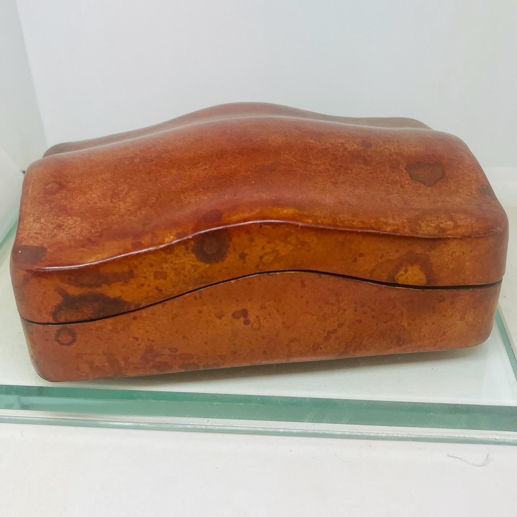 Antique Italian Leather Jewelry Box: Red Leather Keepsake, Old World Decor - Image 8