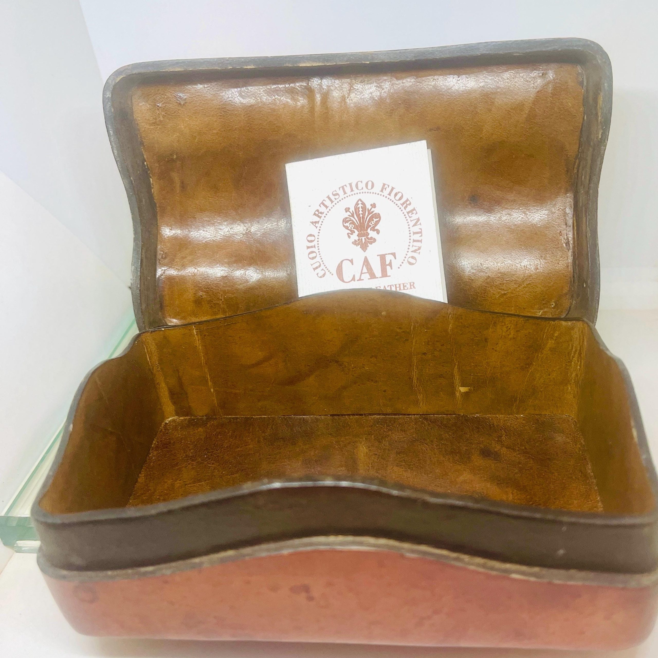 Antique Italian Leather Jewelry Box: Red Leather Keepsake, Old World Decor - Image 10
