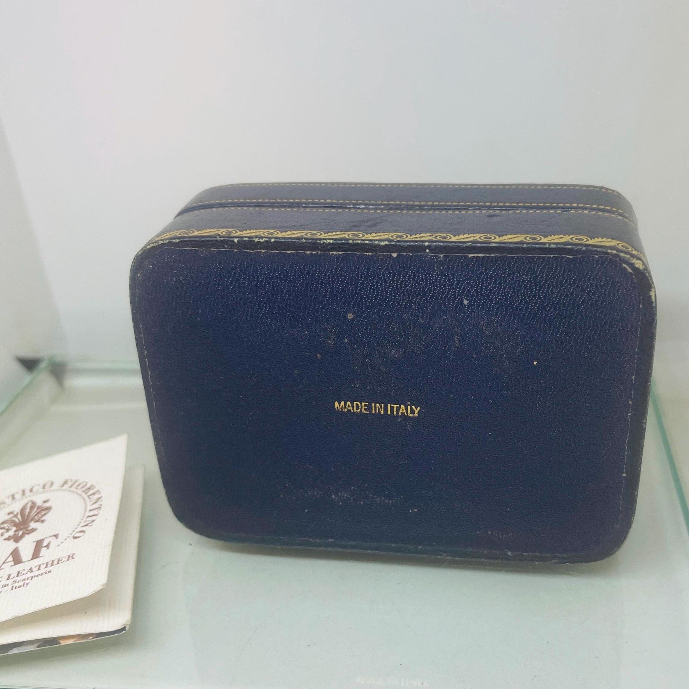 Antique Italian Leather Jewelry Box: Blue & Gold Decor, Handmade Keepsake - Image 5