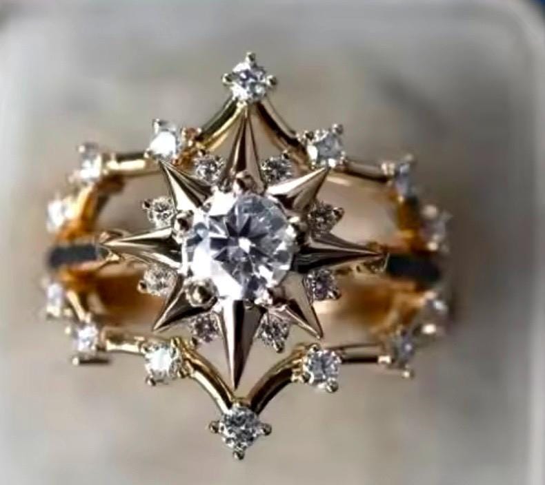 Vintage Star Ring: 18k Yellow Gold Filled Statement Ring, Size 8