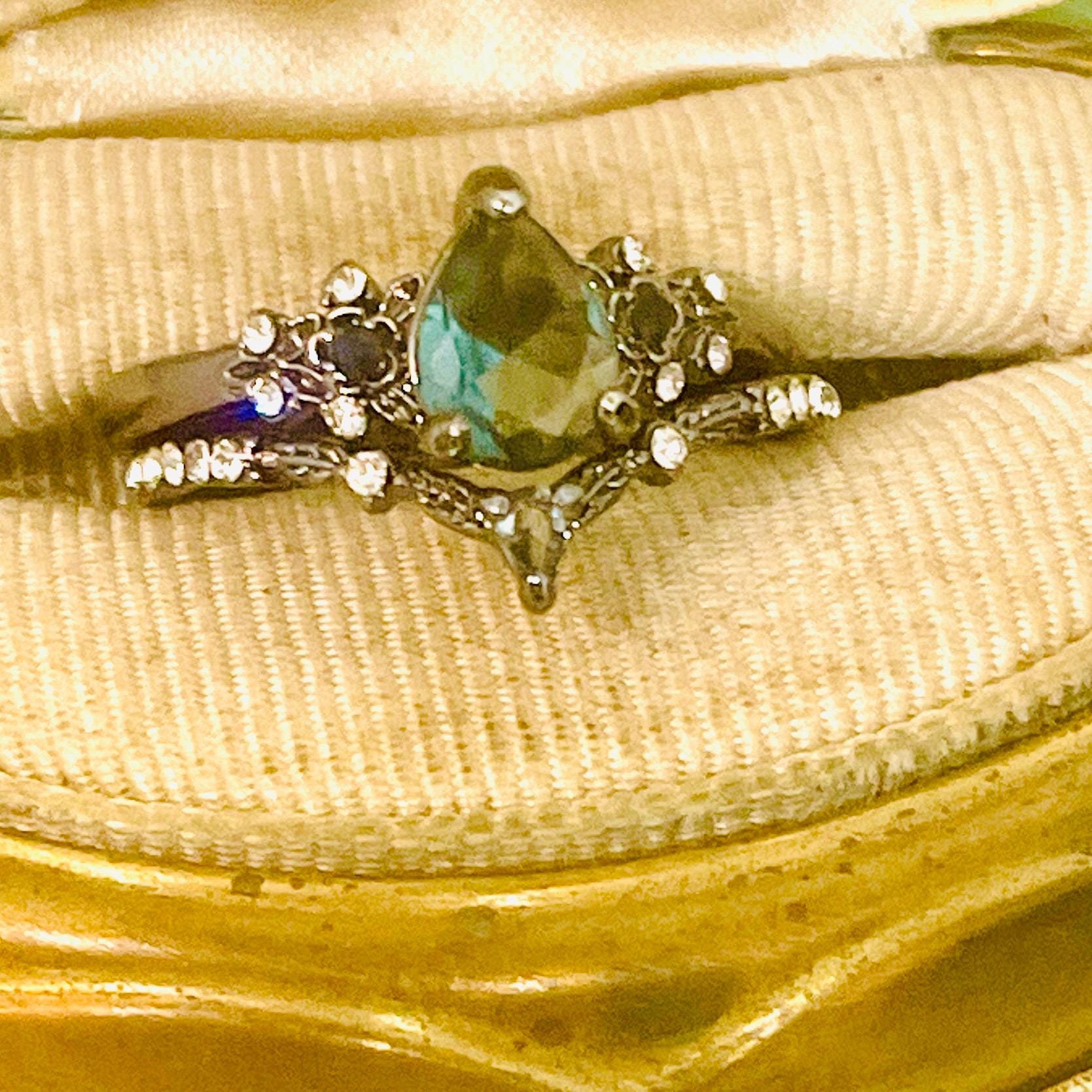 Gothic Pear Cut CZ Ring Set: Black Patina Silver Size 9 - Image 3