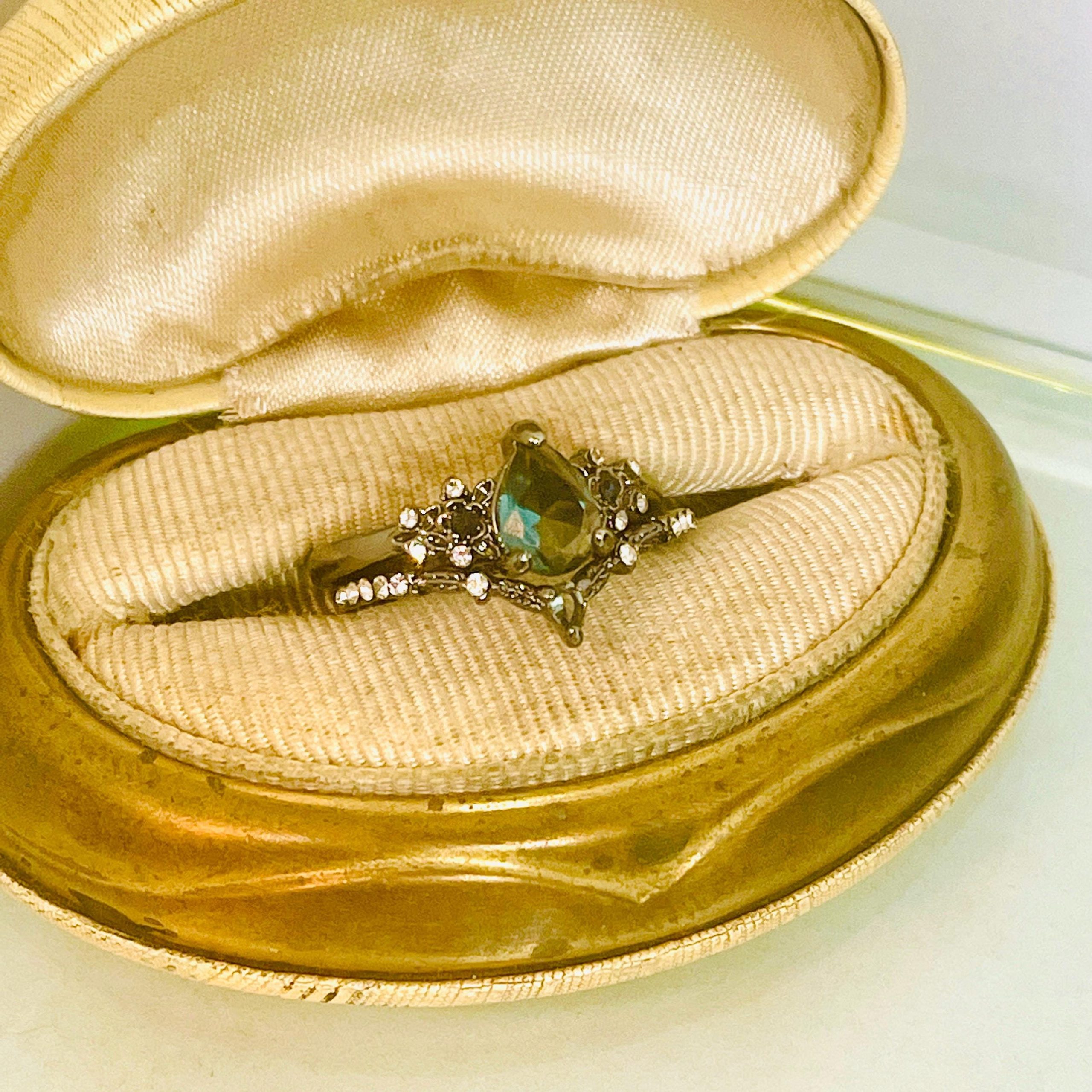 Gothic Pear Cut CZ Ring Set: Black Patina Silver Size 9 - Image 9