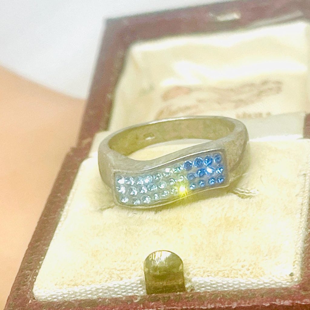 Vintage Ombré Blue Diamond Sterling Silver Ring - 1990s Statement Jewelry