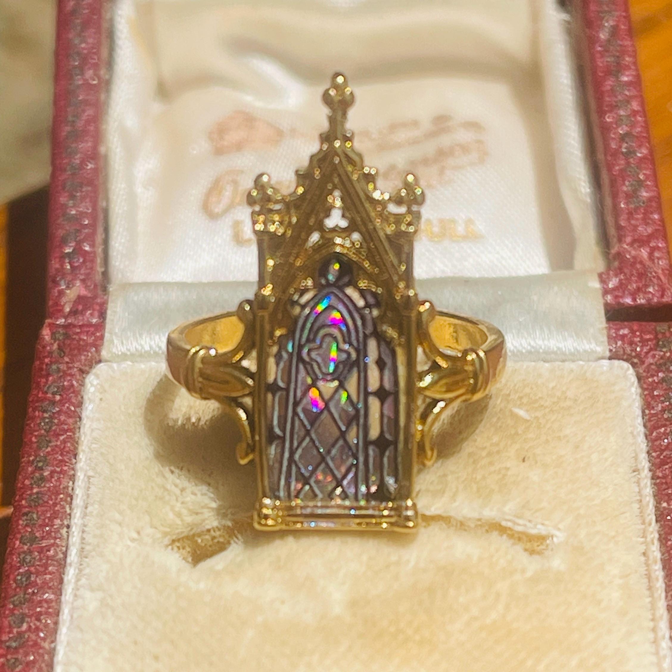 Gothic Cathedral Opal Ring: 18k Gold Arched Window Ring - Image 8