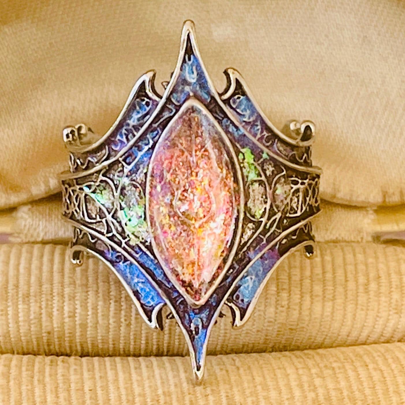 Gothic Stained Glass Window Ring: Aurora Opal Silver Arch - Image 4