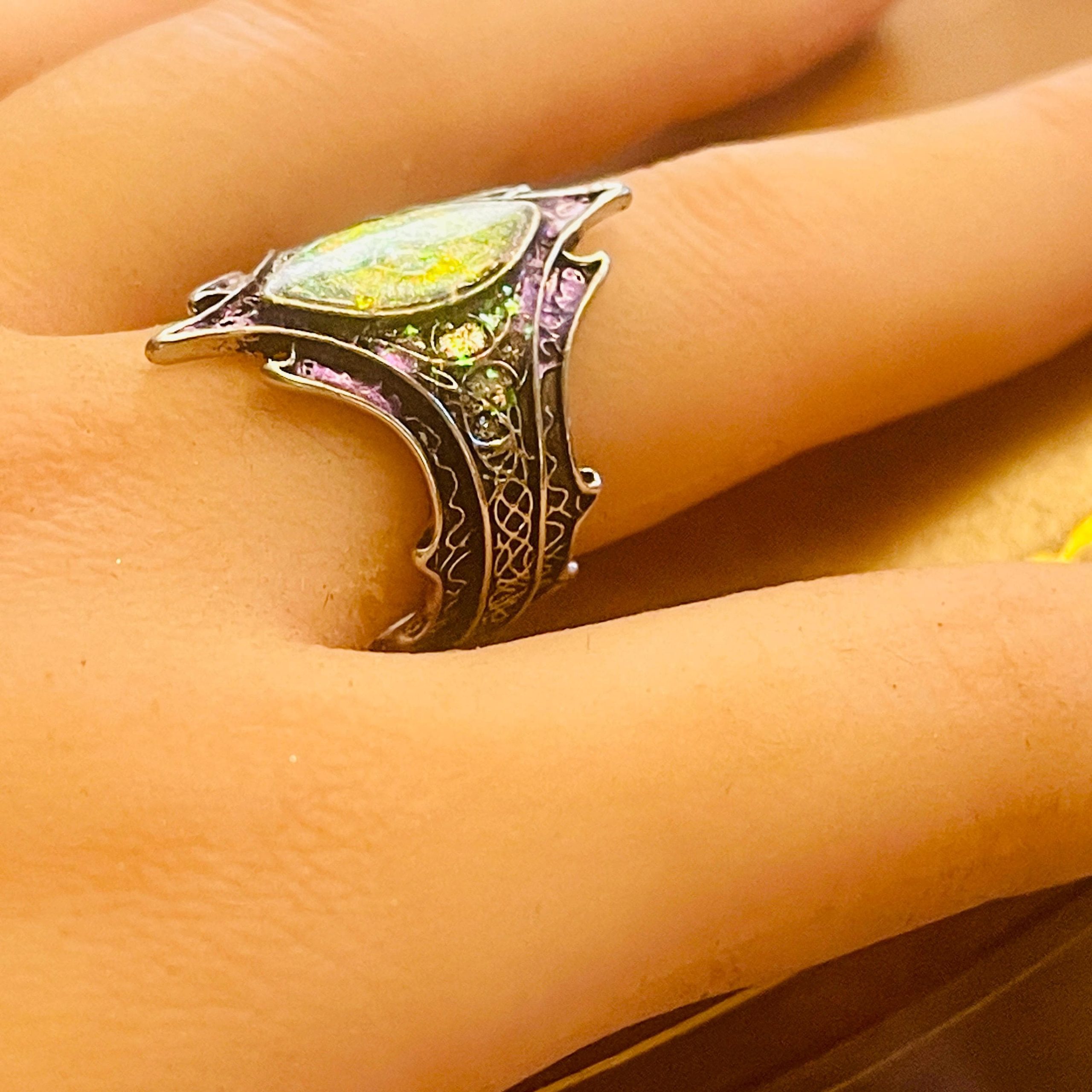 Gothic Stained Glass Window Ring: Aurora Opal Silver Arch - Image 10