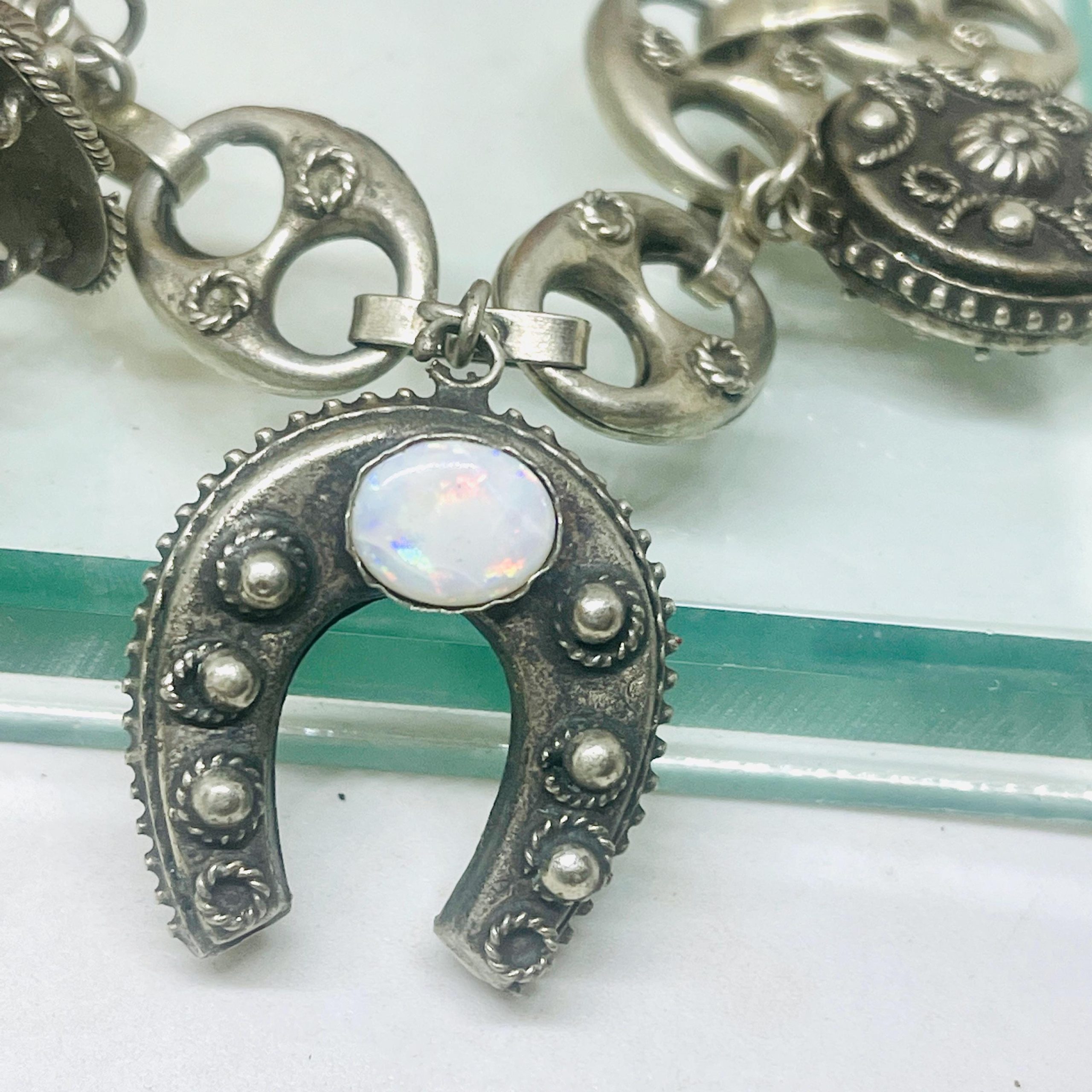 Vintage Etruscan Revival Sterling Silver Opal Bracelet - Image 5