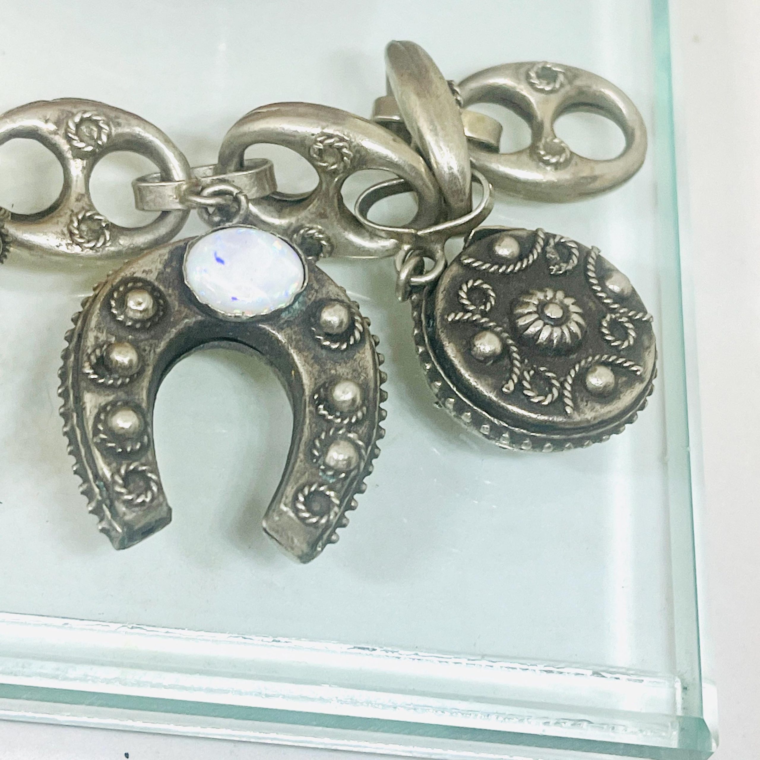 Vintage Etruscan Revival Sterling Silver Opal Bracelet - Image 8