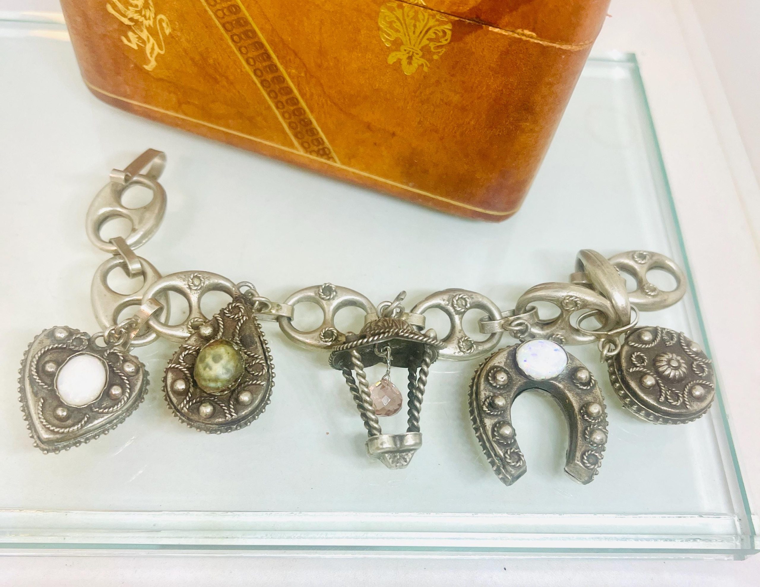 Vintage Etruscan Revival Sterling Silver Opal Bracelet - Image 7