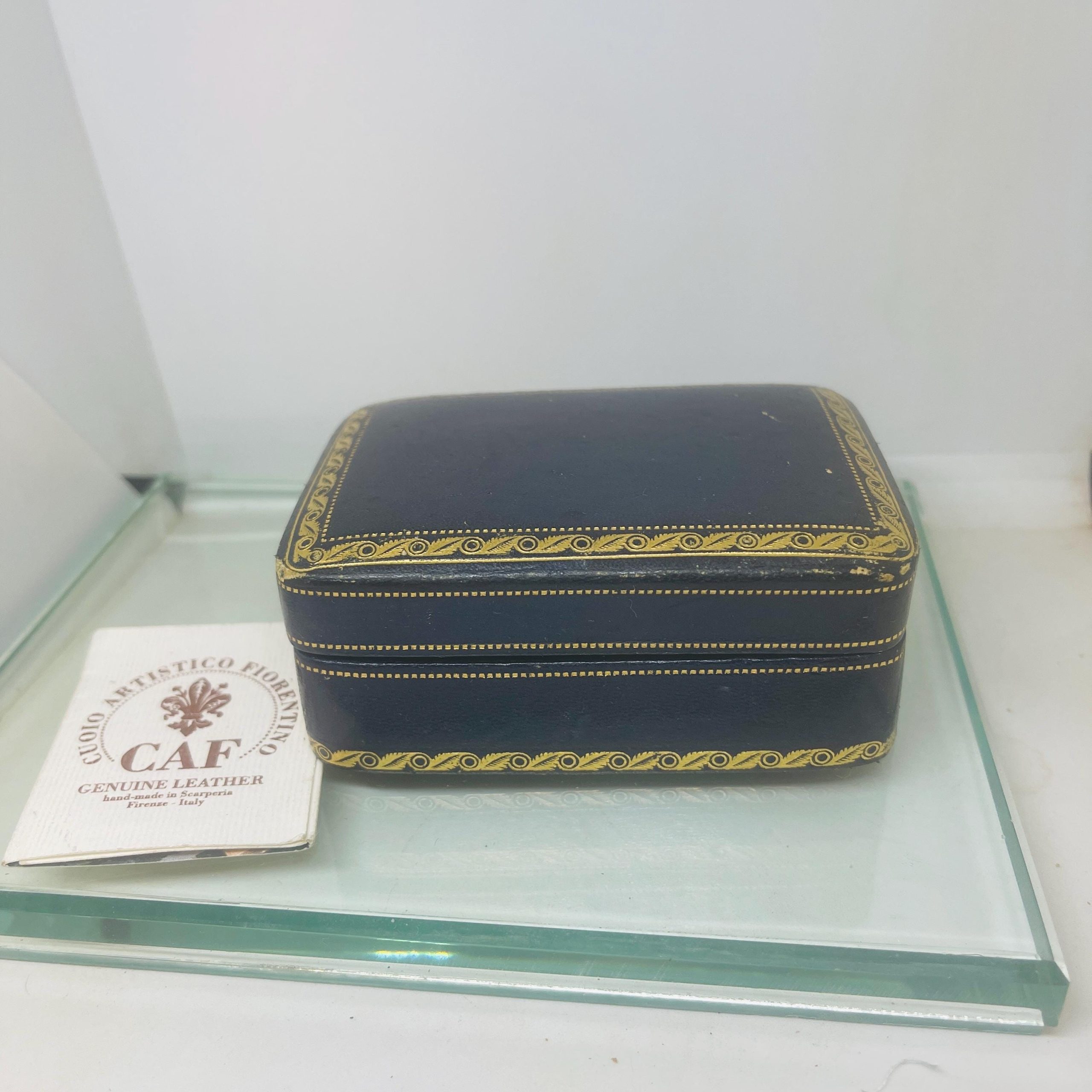 Antique Italian Leather Jewelry Box: Blue & Gold Decor, Handmade Keepsake - Image 2