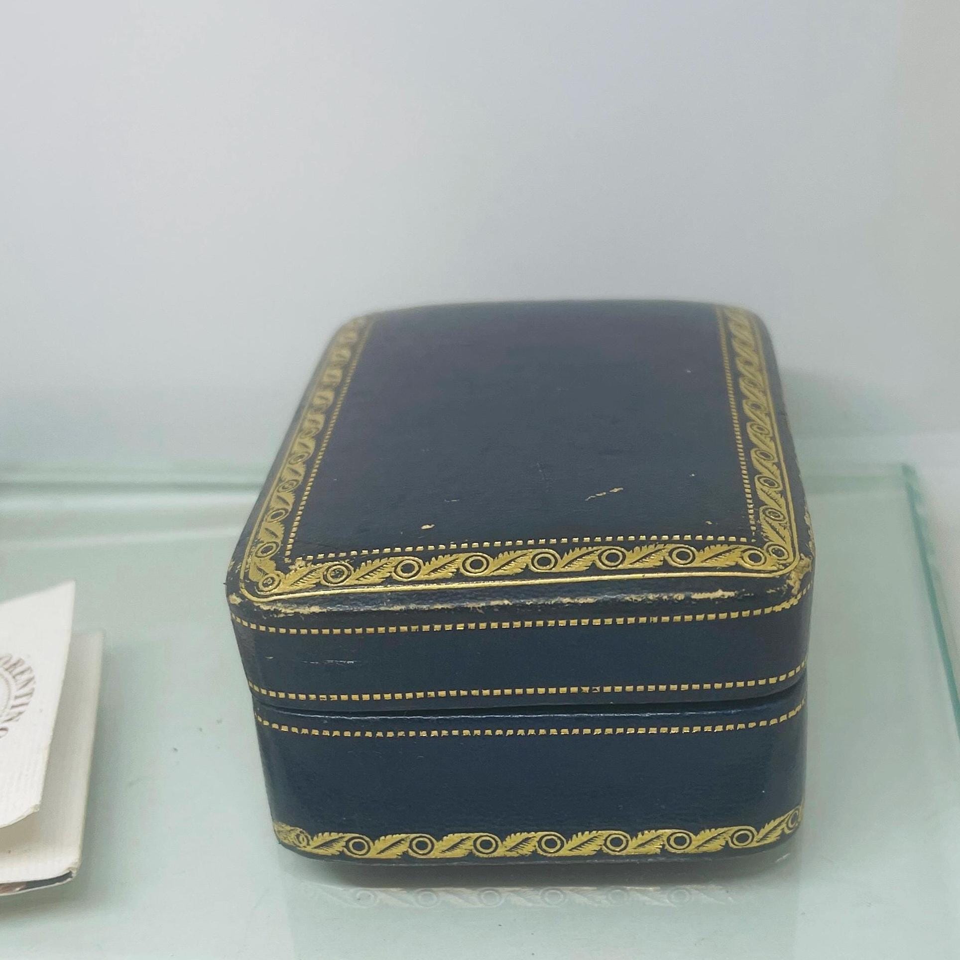 Antique Italian Leather Jewelry Box: Blue & Gold Decor, Handmade Keepsake - Image 8